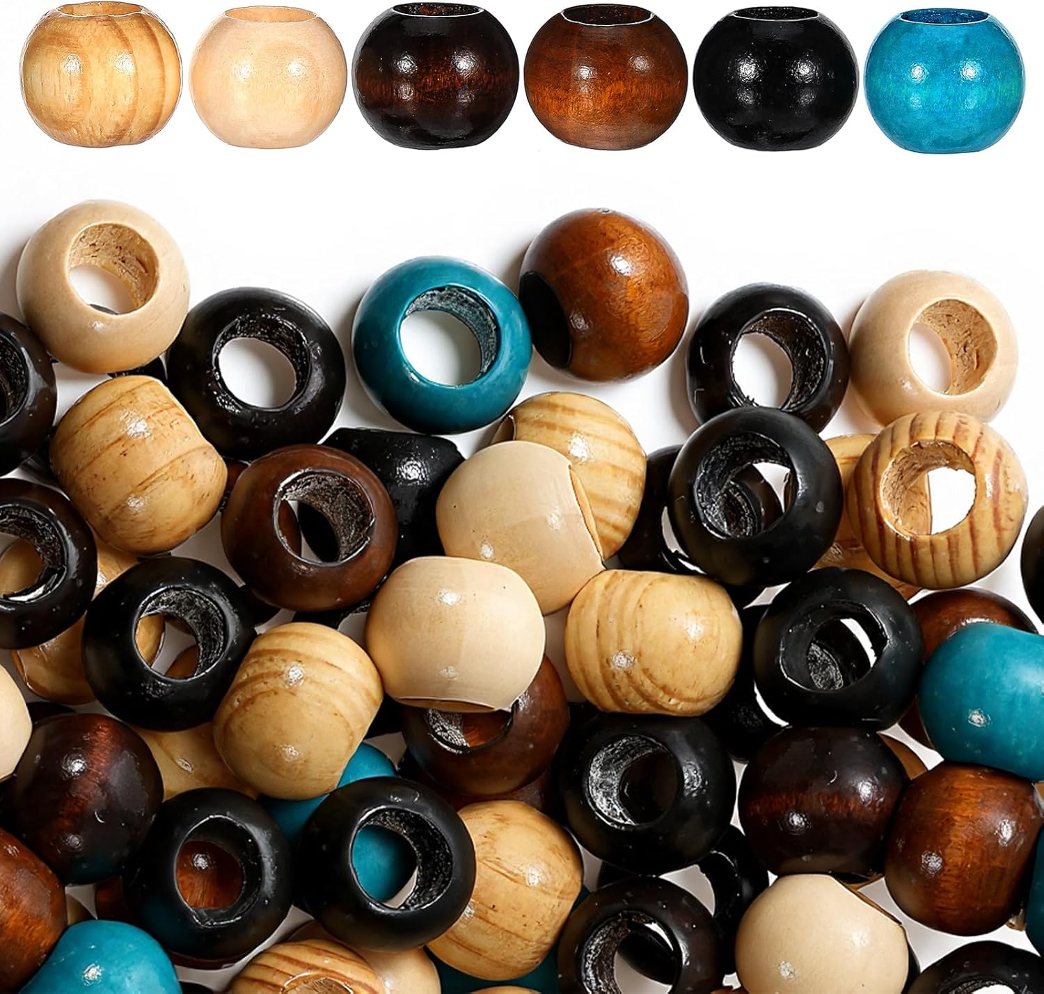60 Pack Wooden Beads for Crafts, Large Hole Wooden Spacer Beads 20mm Decorative Hair Bead for Braid Vintage Round Bead for DIY Craft Handmade