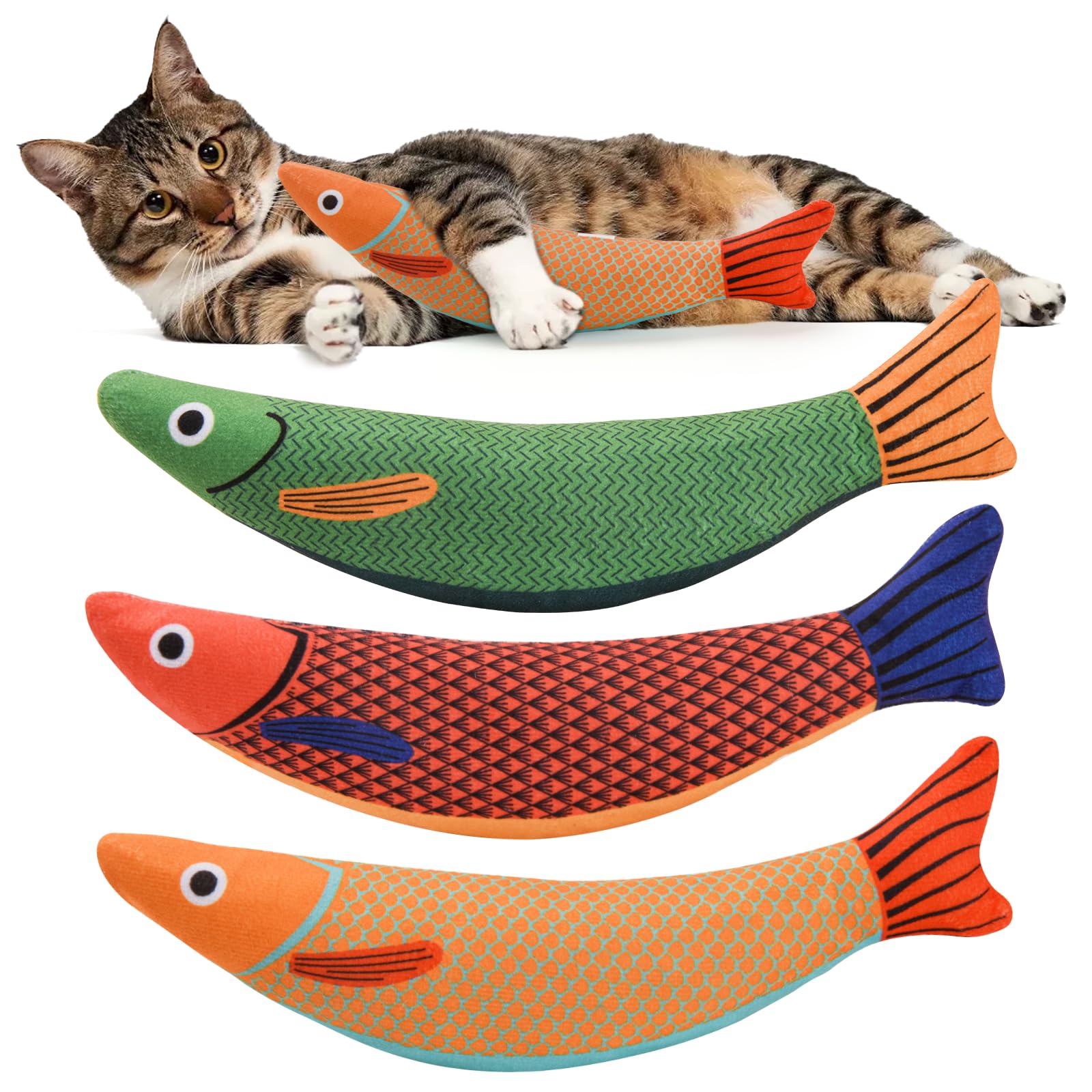 AUSCAT Cat Catnip Toys, 3PCS Catnip Fish Toy for Cats, Cat Kicker Toys with Crinkle Sound, Interactive Plush Soft Cat Toys for Indoor Cats and Kittens
