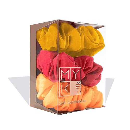 MYK Juego de coleteros de seda 100% seda de morera, ligas suaves para el cabello para mujeres y niñas, apto para el cabello rizado, caja de regalo