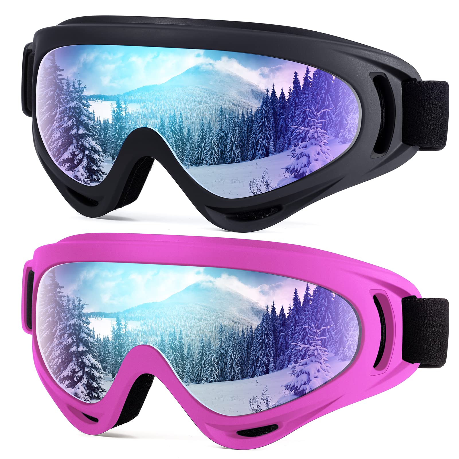 Dizywiee 2-Pack Kids Ski Goggles, Snowboard Goggles for Adult Youth Teens Boys &amp; Girls, Winter Snow Sports Goggles