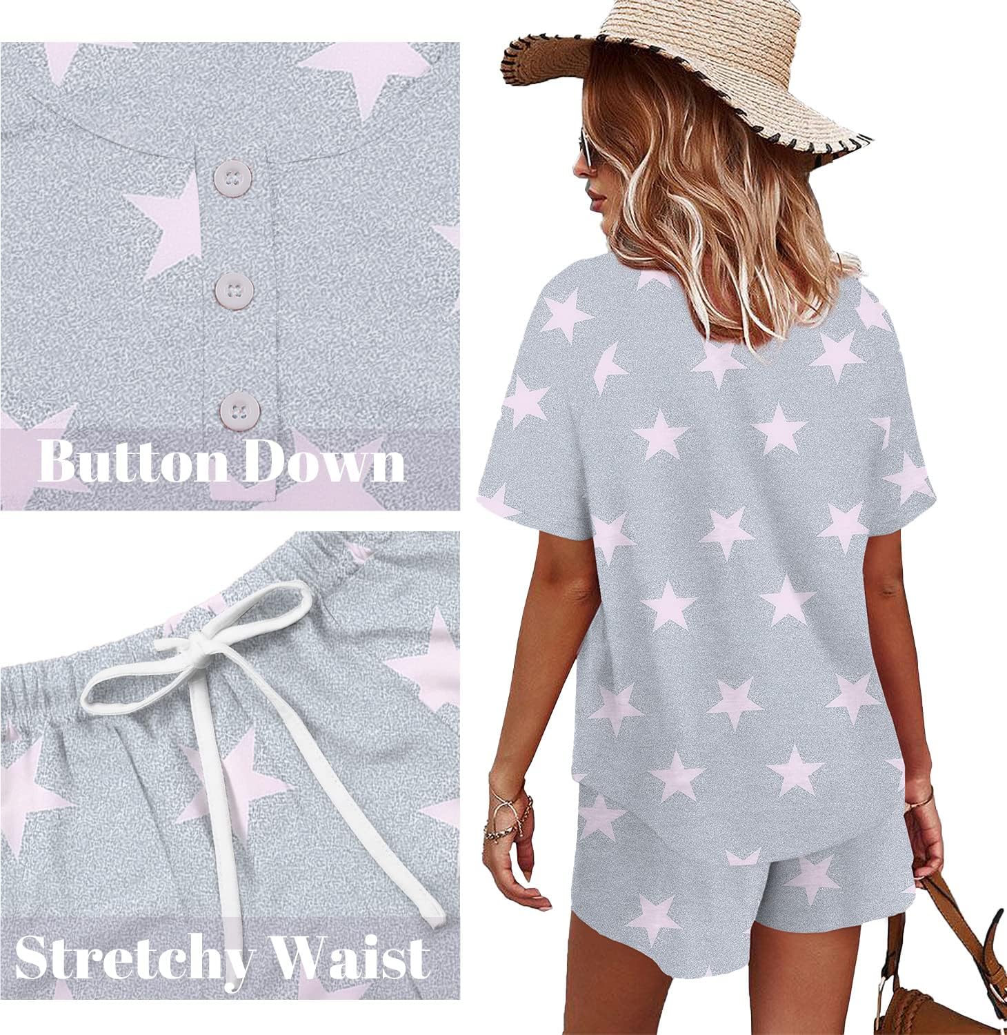 WIHOLL Two Piece Outfits for Women Lounge Sets Button Down Top and Shorts Set Sweatsuits with Pockets - Image 4