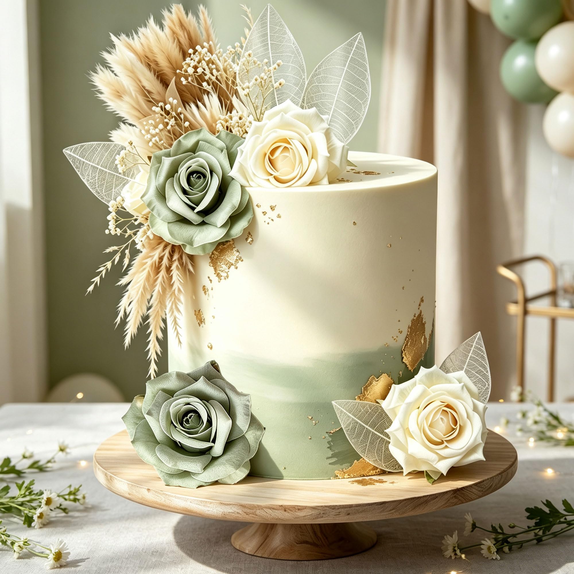 Green Boho Cake Topper Boho Cake Decorations Cake Flowers Decorations