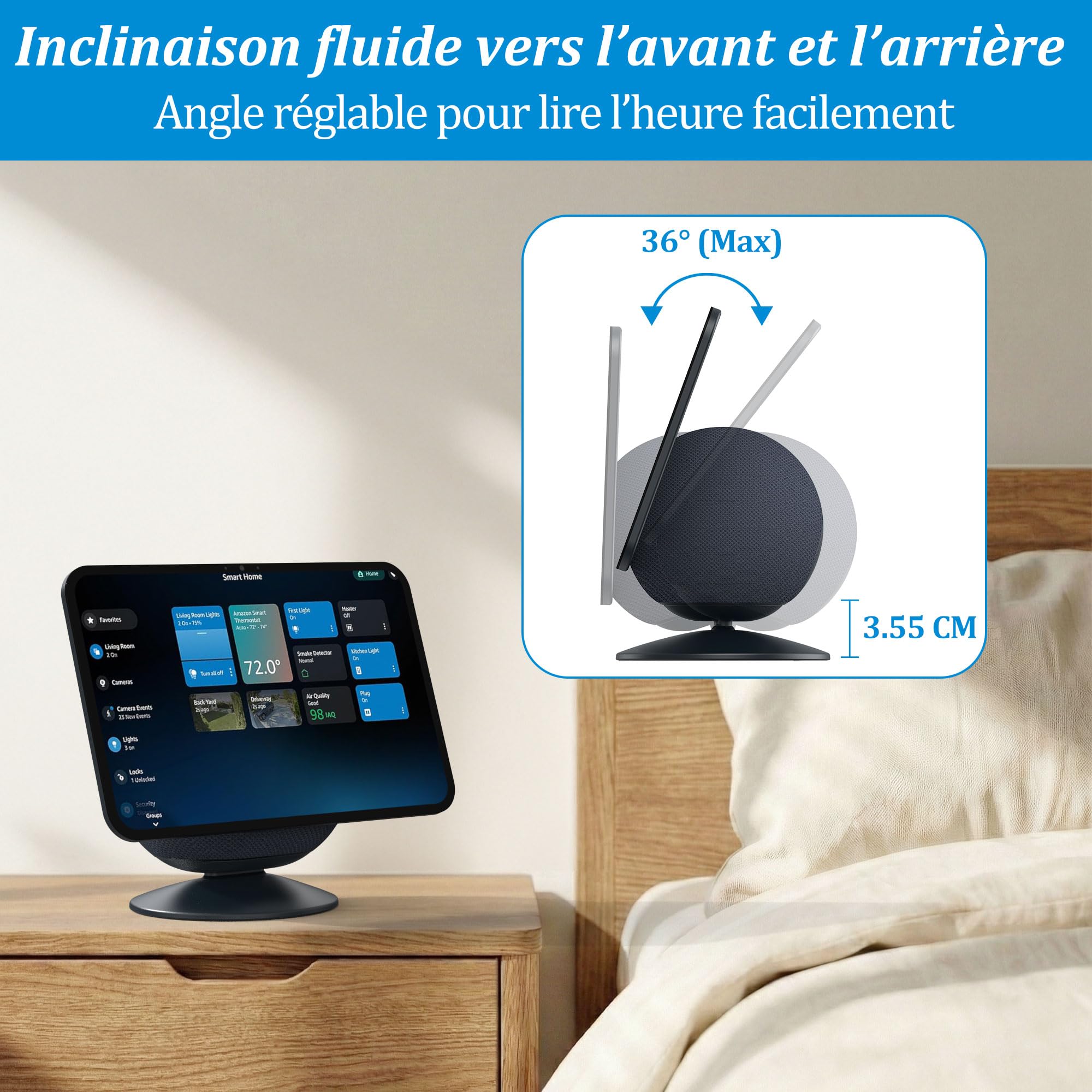PlusAcc Support pour Show 11/8 (Nouvelle génération) – Support de Table réglable avec Base antidérapante, Compatible iPhone 12, idéal pour Cuisine ou Table de Chevet (Graphite)