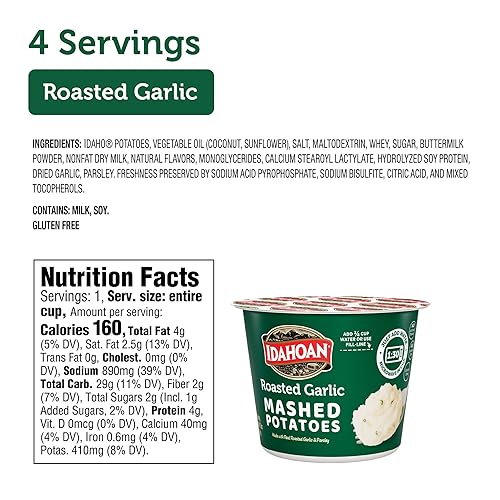 Vista 3 de Idahoan Puré de papas instantáneo con ajo asado en taza de 1.5 oz, (24 unidades)