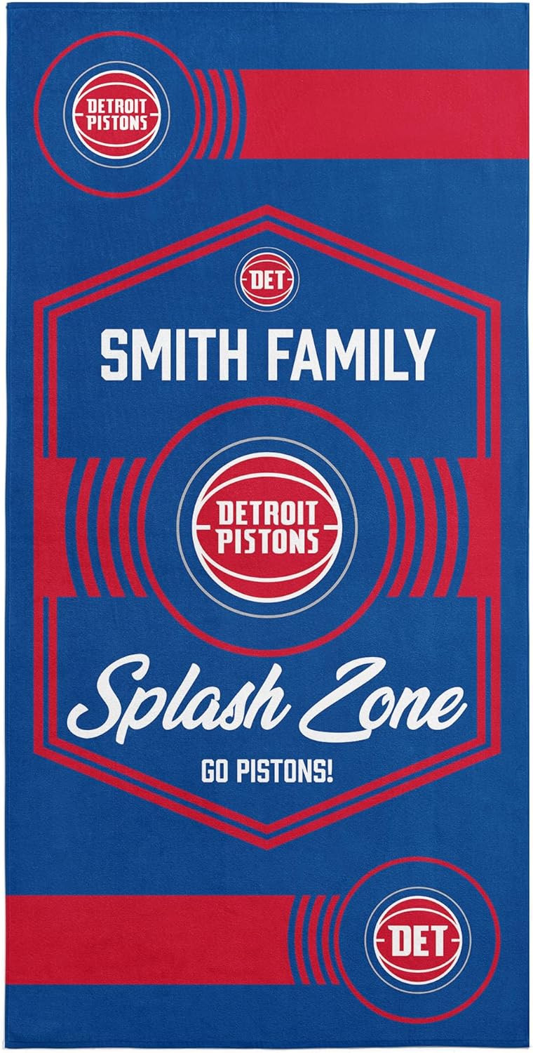 Northwest NBA Detroit Pistons, Dominion, Personalized Beach Towel 30 x 60 Inches