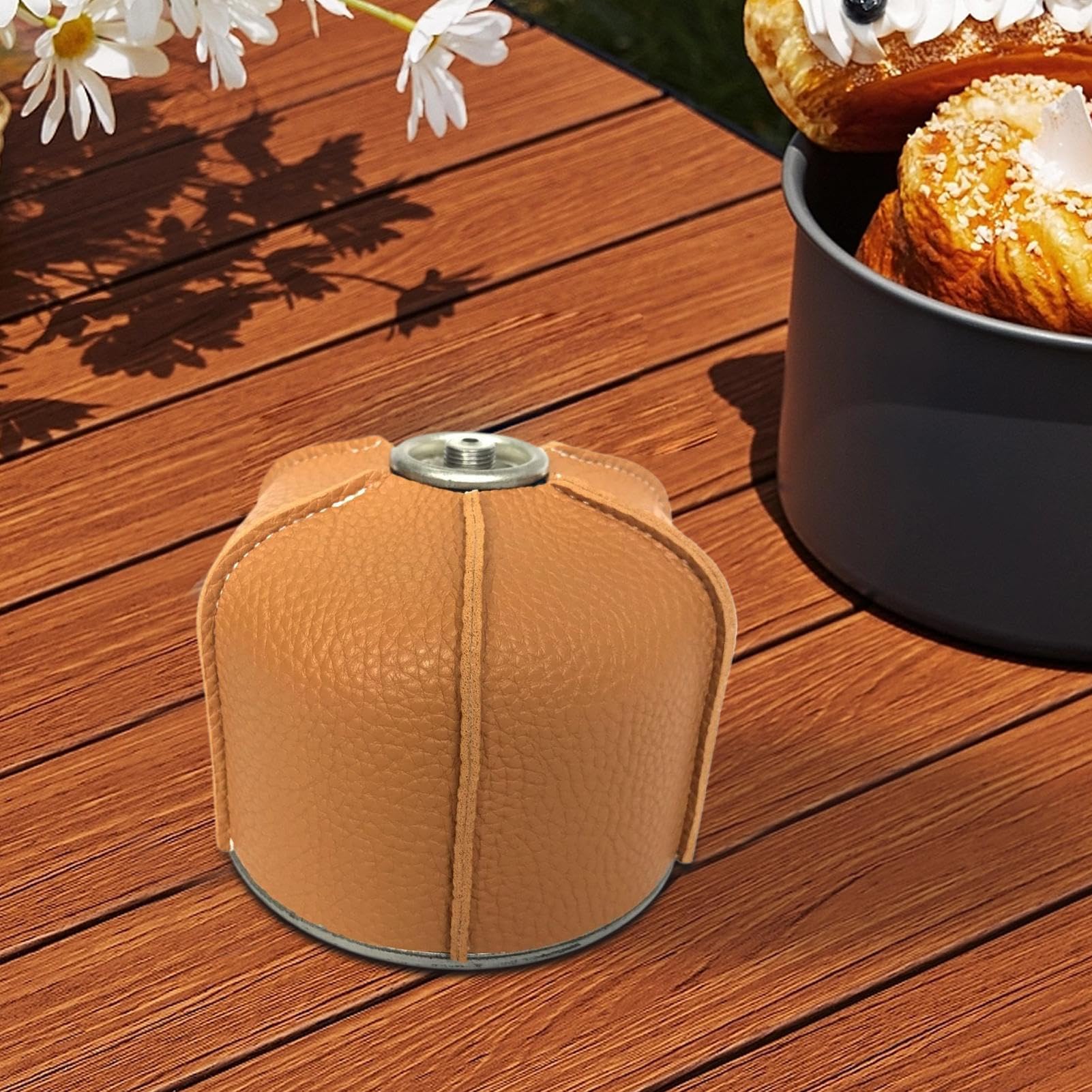 Canister Cover Case Small - PU Leather Camping Stove Protector,Protective Case Decoration Cover for Cooking Stove Camping Outdoor Activities