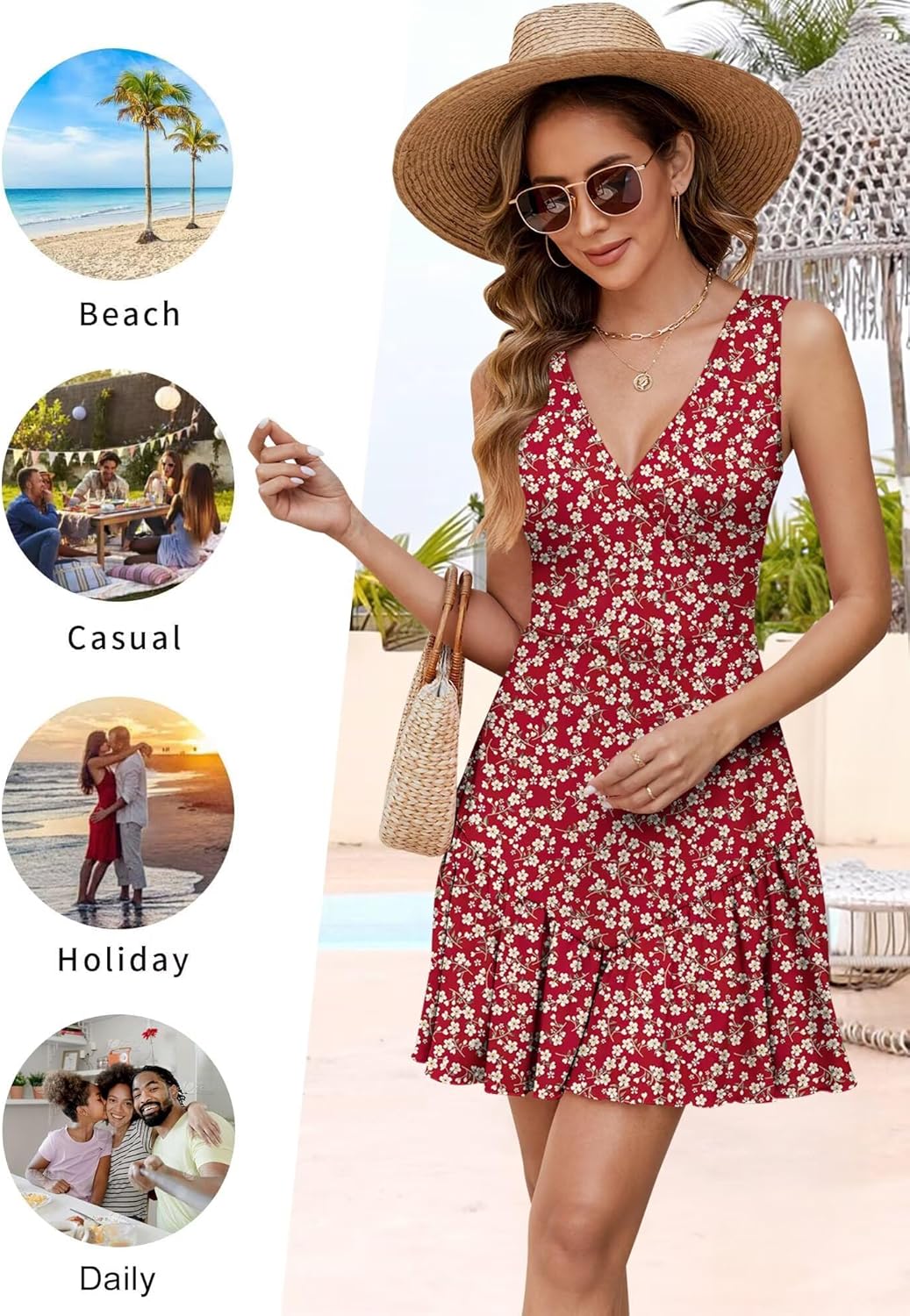 JOCAFIYE Summer Dresses for Women 2026 Cute Ruffle Cap Sleeve V-Neck Flowy Swing Mini Dress Sundress - Image 6