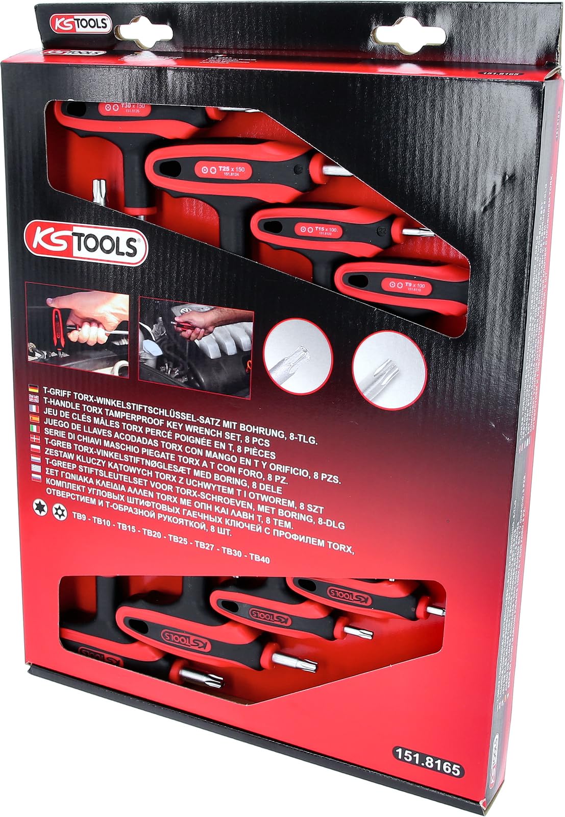 KS Tools 151.8165 Jeu de clés mâles coudées Torx à poignée en T, alésage 8 | Jeu de clés mâles TORX percé poignée en T, 8 pcs