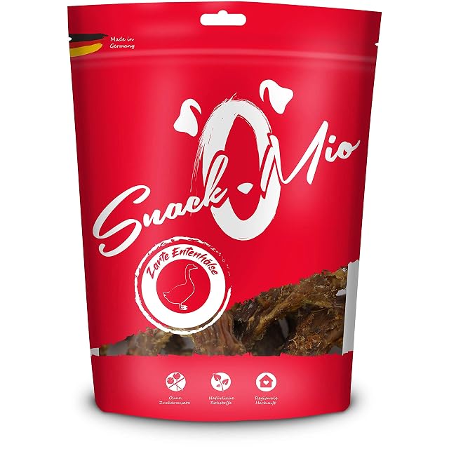 SnackOMio - Snack Premium para Perros - tiernos cuellos de Pato, sin Cereales, 1 Pack (1 x 500g)