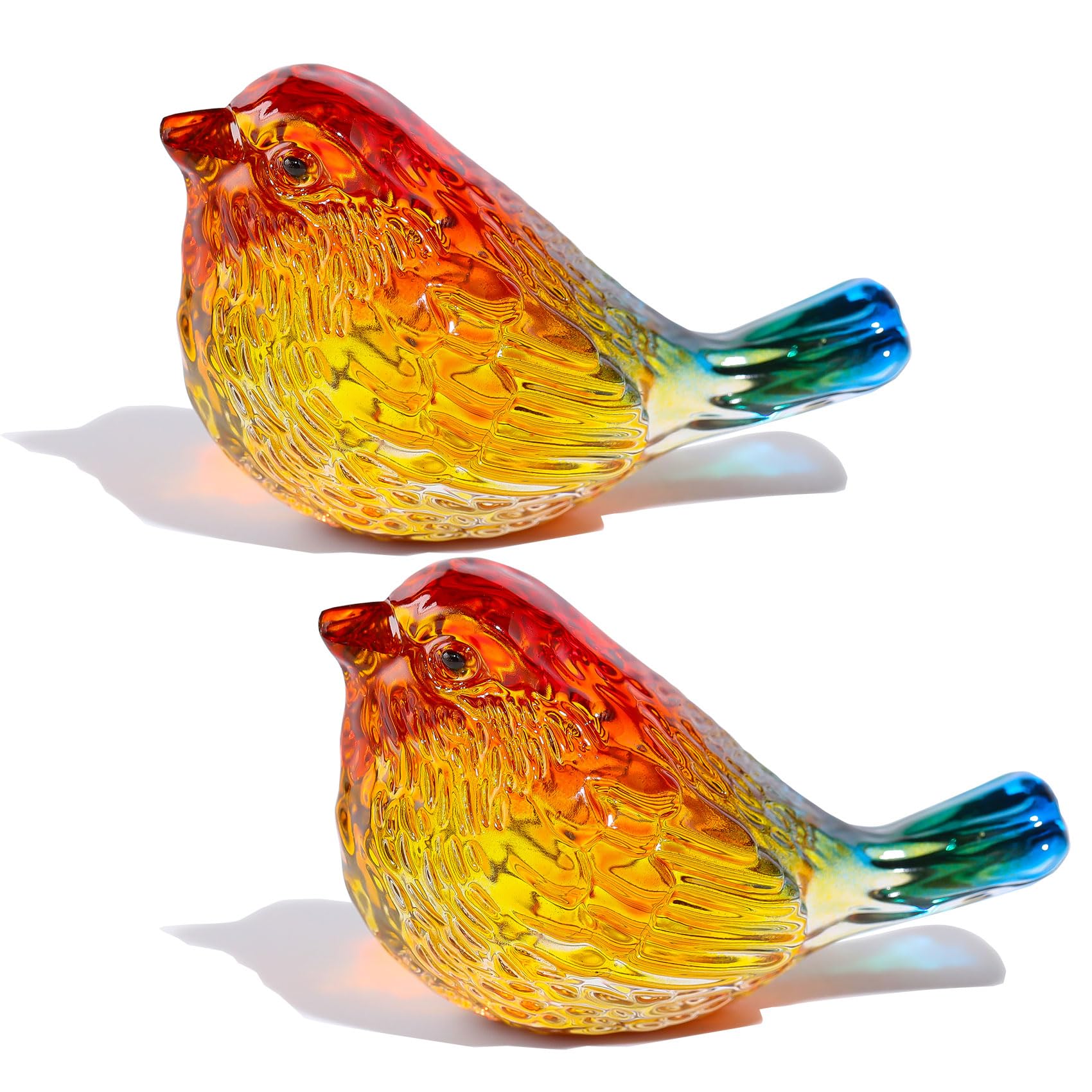Arikyrist 2Pcs Crystal Yellow and Brown Birds Figurine Glass Animal Collectible Gifts for Women Double Birds Paperweight Table Centrepiece Ornament Presents for Valentines Christmas