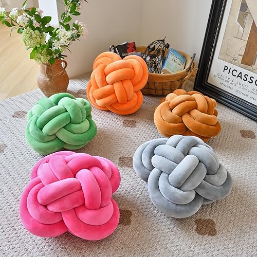 Miniatura 9 de Bola de almohada de nudo, almohadas decorativas con tela de terciopelo para sofá cama, decoración de 12 pulgadas, cojines cuadrados anudados para