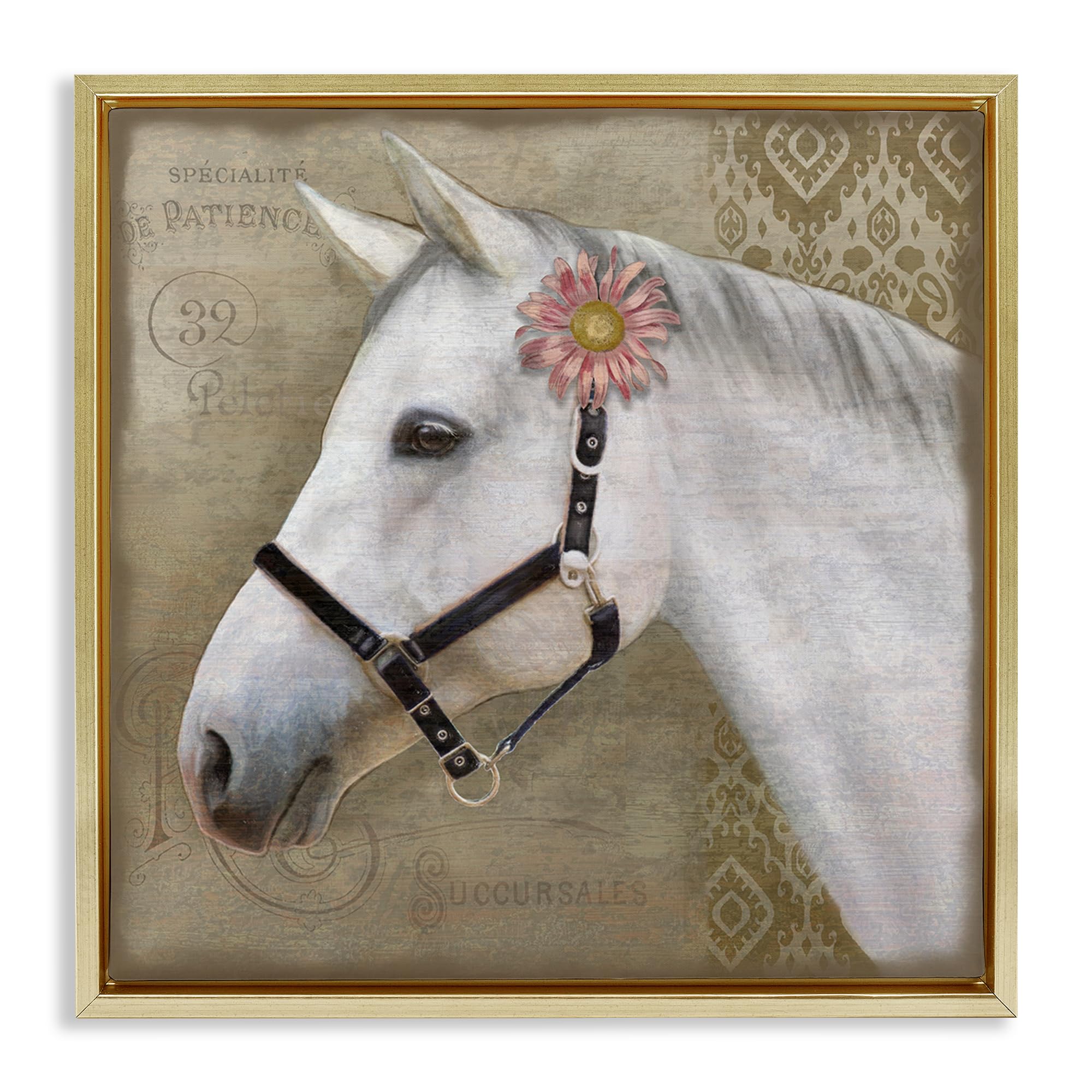 Stupell Industries Boho Barnyard Horse Portrait_v1 'Boho Barnyard Horse', Floating Frame Canvas Art, Gold, 25 X 25 Inches, Easy To Hang And Sturdy, Made In Usa, By Suzanne Nicoll