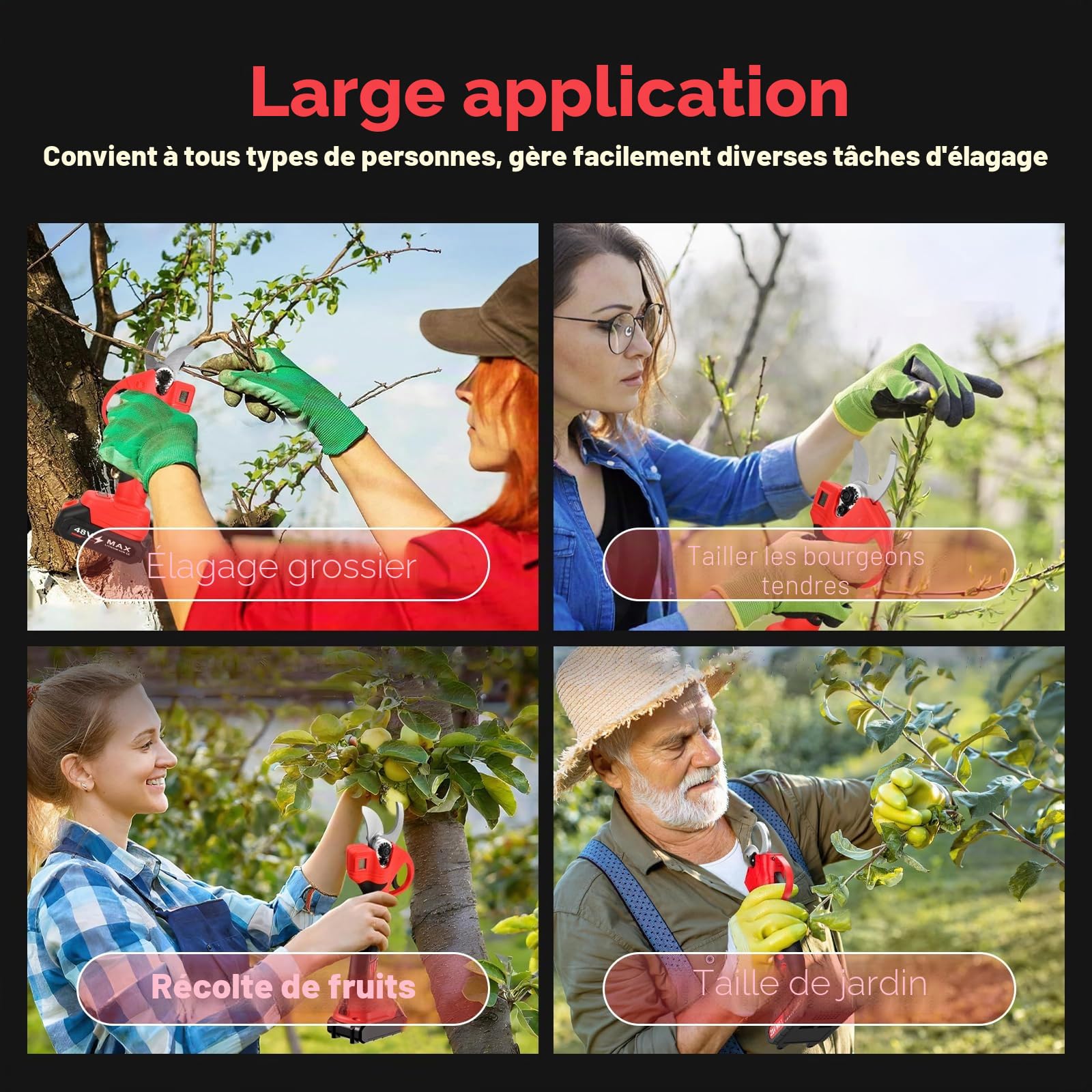 Sécateur électrique, 30 mm Secateur a Batterie, Professionne Secateur Electrique Sans Fil avec 2 x 2000 mAh, écran LCD, Moteur Brushless, SK7 Lame Secateur de Jardin pour arbres, arbres fruitiers