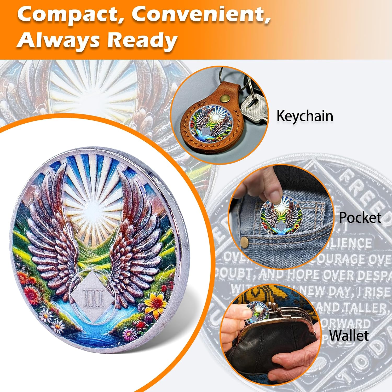 3 Year Angel Wings Sobriety Coin – Radiant Sunrise NA Medallion – Spiritual Token for Recovery & Clean Time – Empowering NA AA Chips – Gift for Men & Women