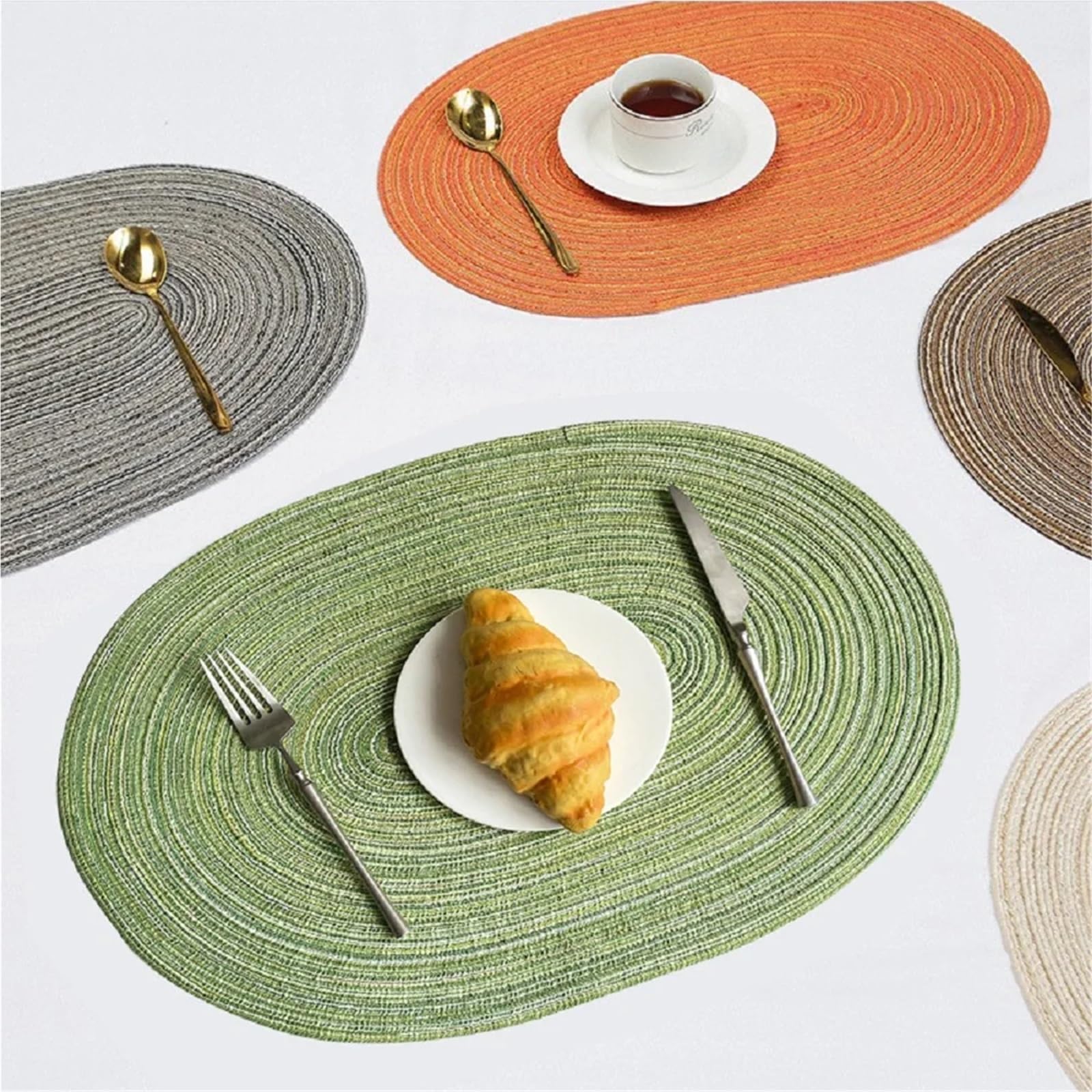 Tejido Salvamanteles 1/4/6 Uds. Manteles Individuales Trenzados Verdes ovalados Grandes de 35x50cm, manteles Individuales for Mesa Regalo, tapete for mesas Comedor