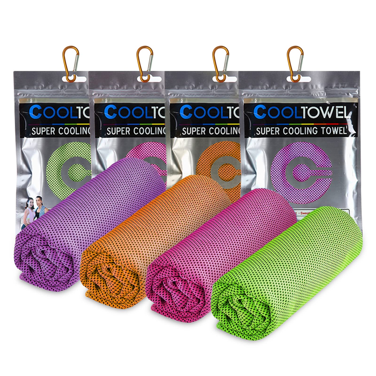 TWGJM 4 Pack Cooling Towel for Neck, Chilly Towel (40"x12") , Soft Breathable Ice Towel, Microfiber Cool Towel for Yoga, Sport, Gym, Running, Workout & More Activities - Purple,rose Red, Light Green,orange