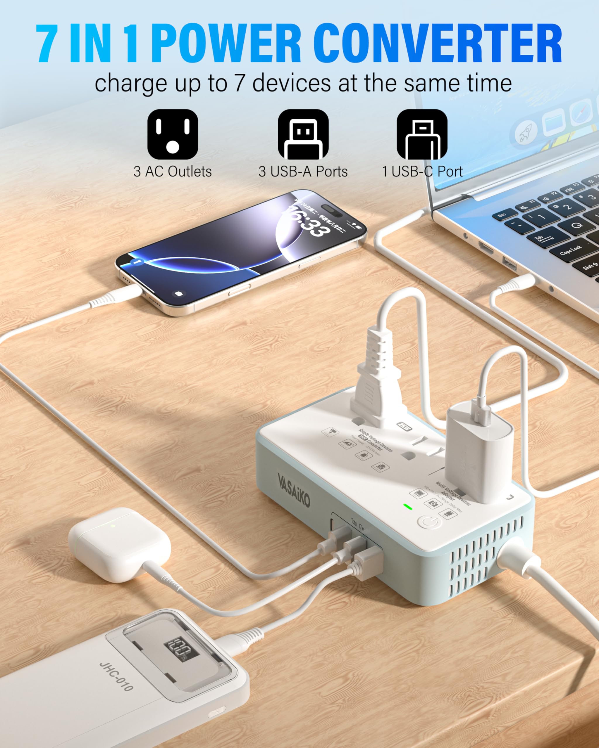 Convertidor de corriente de 220 V a 110 V de EE.UU. a Europa, 2000 W Max International Power Converter con 4 Carga USB, convertidor de energía para Europa con adaptador de enchufe