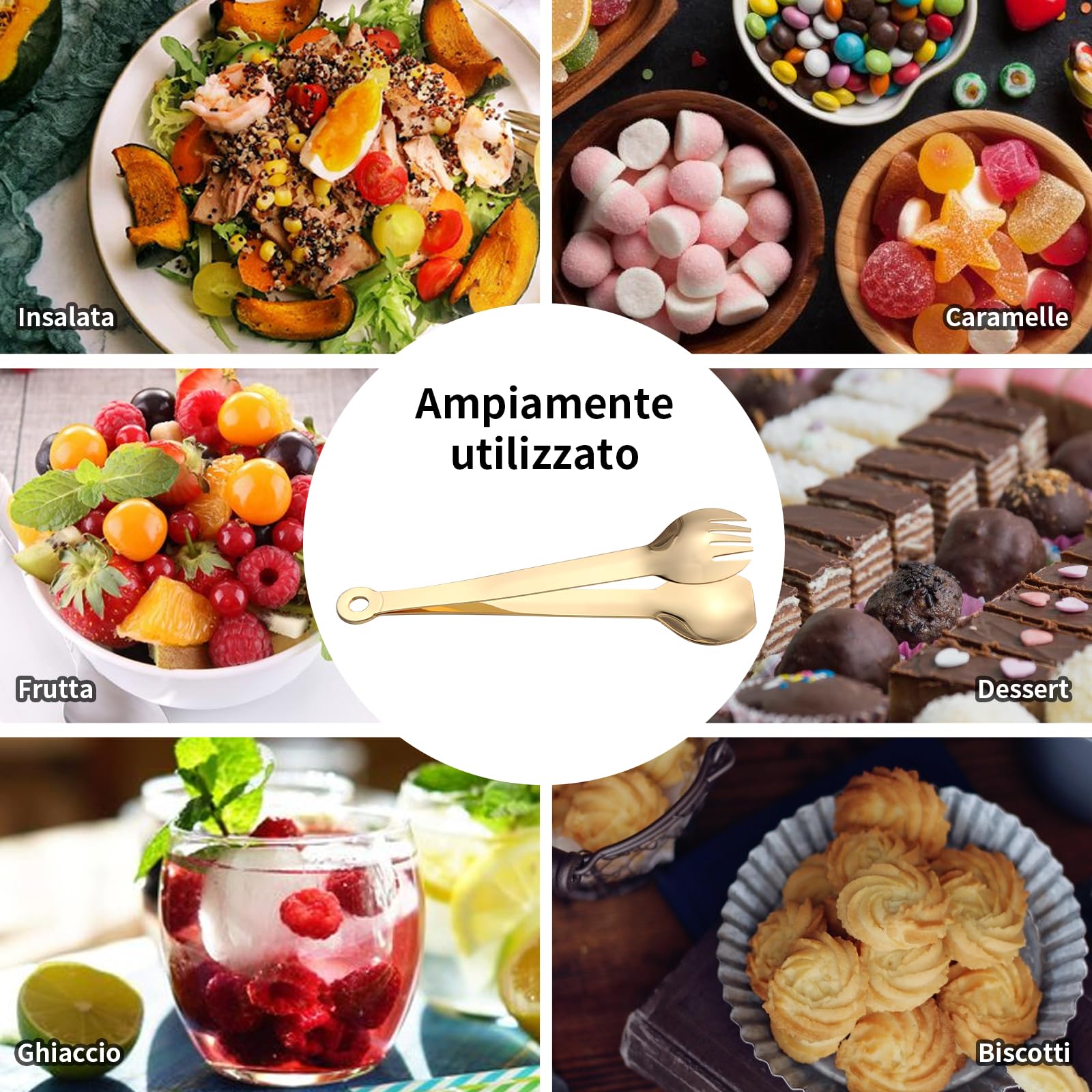 Pinze Per Zucchero E Ghiaccio 2 Pezzi | Acciaio Inox | 15,2cm | Per Buffet E Bar | Colore Oro - Foto 7