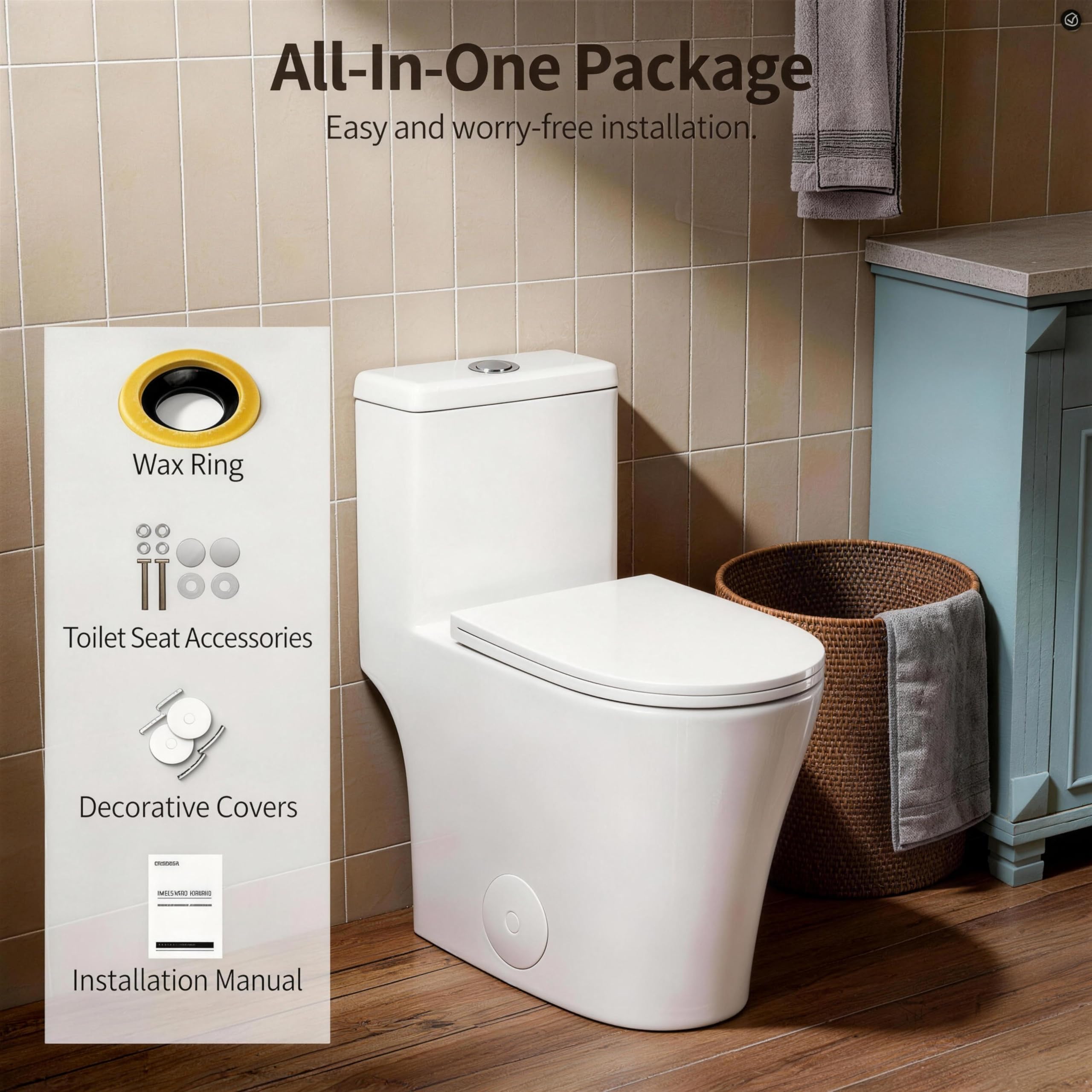 VANCOCO Inodoro compacto de una pieza para baños pequeños, 25 pulgadas de largo x 13.4 pulgadas de ancho x 28.4 pulgadas, diseño que ahorra espacio, inodoro de baño de 12 pulgadas, color blanco