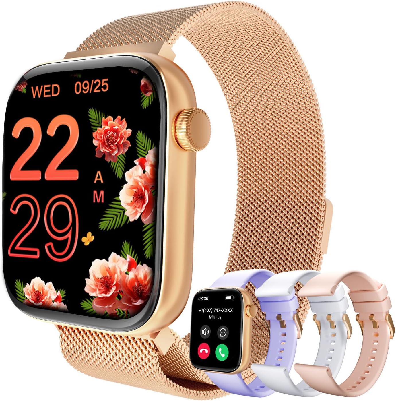 MIDDOW Smart Watches for Women Men, 1.85 Inches AMOLED Screen (Answer/Make Calls), Heart Rate/Sleep Monitor, Fitness Tracker Watch with AI Voice, 100+ Sports Modes (4 Straps)