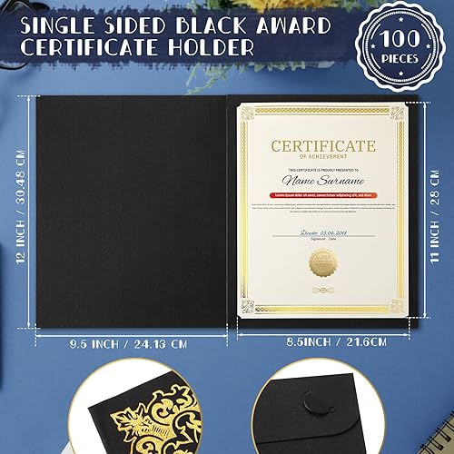 Miniatura 2 de Kosiz 100 soportes para certificados, portadocumentos para diploma, borde de lámina dorada para documentos de tamaño carta, 8.5 x 11 pulgadas (negro)