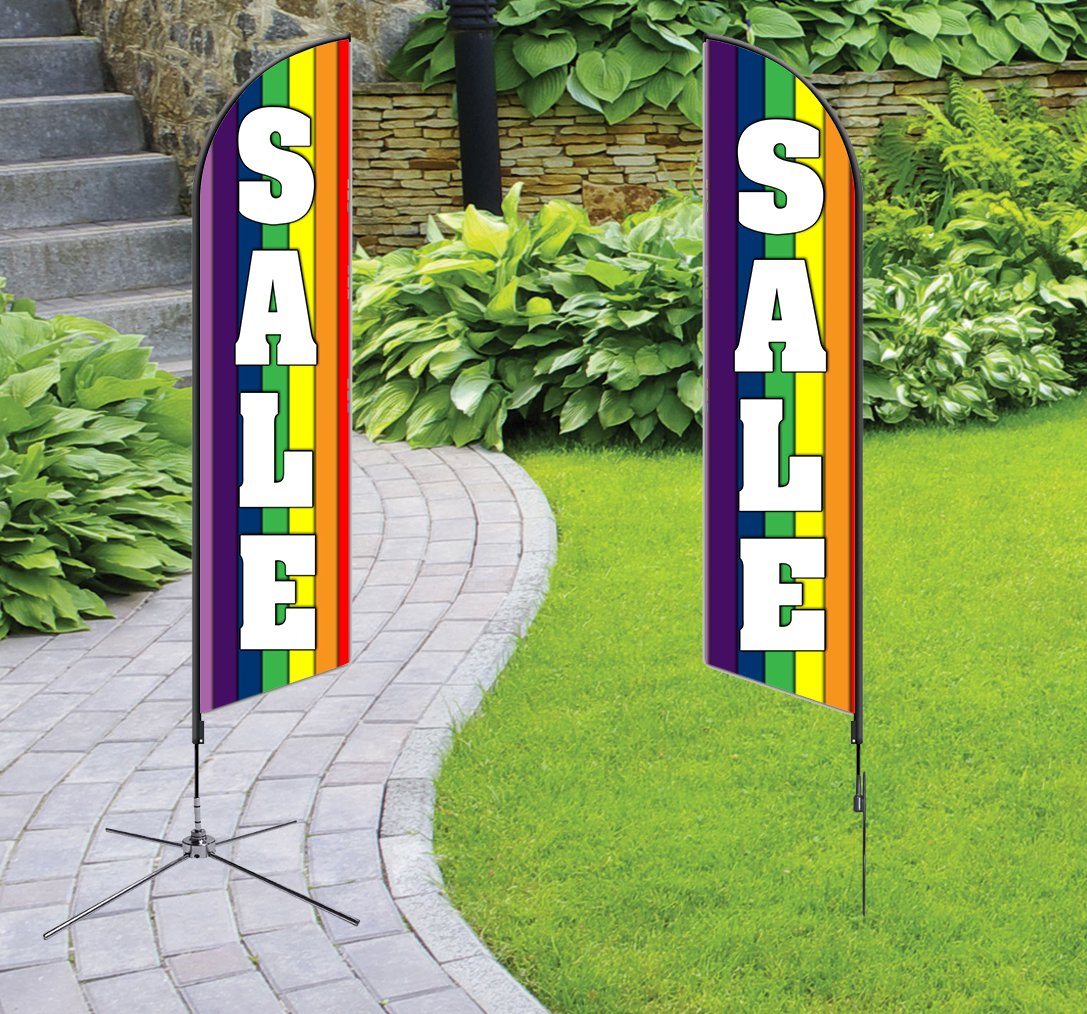 BANNER BUZZ MAKE IT VISIBLE SALE SINGLE SIDED , BLADE SHAPE Flag KIT Business Sign Banner (2' x 7.58")