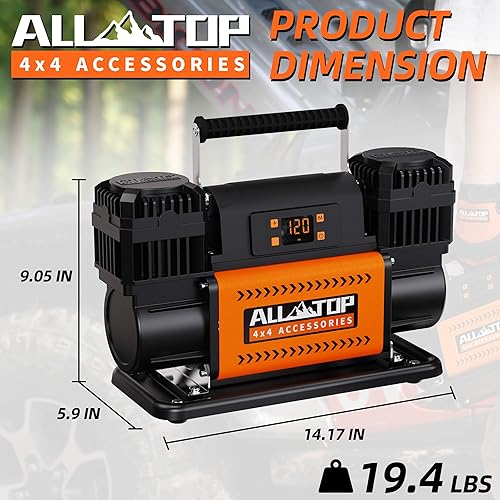Miniatura 2 de ALL-TOP Compresor de aire de 12 V con panel de control LCD a presión objetivo preestablecida, inflador de bomba de aire 150PSI 12.35CFM para
