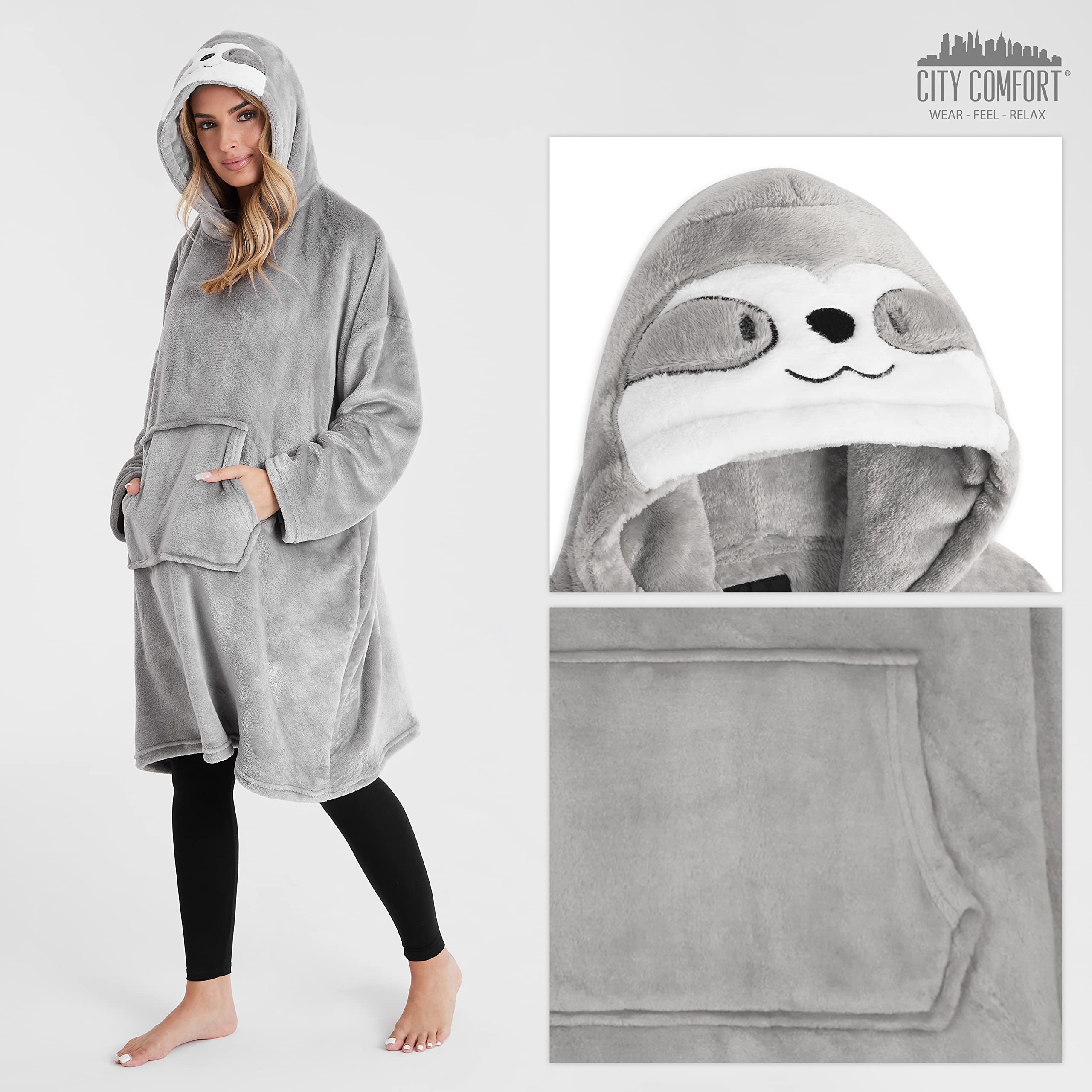 CityComfort Felpa con Cappuccio Oversize Coperta Indossabile Gigante in Pile Unisex Uomo Donna