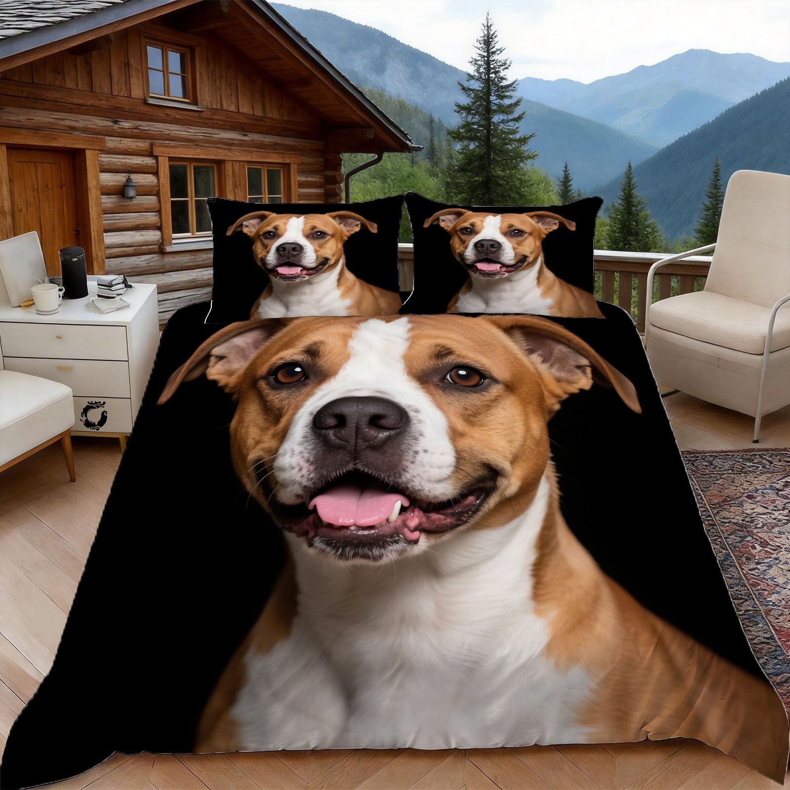 3D Double Duvet Set 3D Printed Staffordshire Terrier Bedding, Dog Soft Microfibre Duvet Cover Sets Quilt Cover and Pillow Set with Zipper 3 Pcs