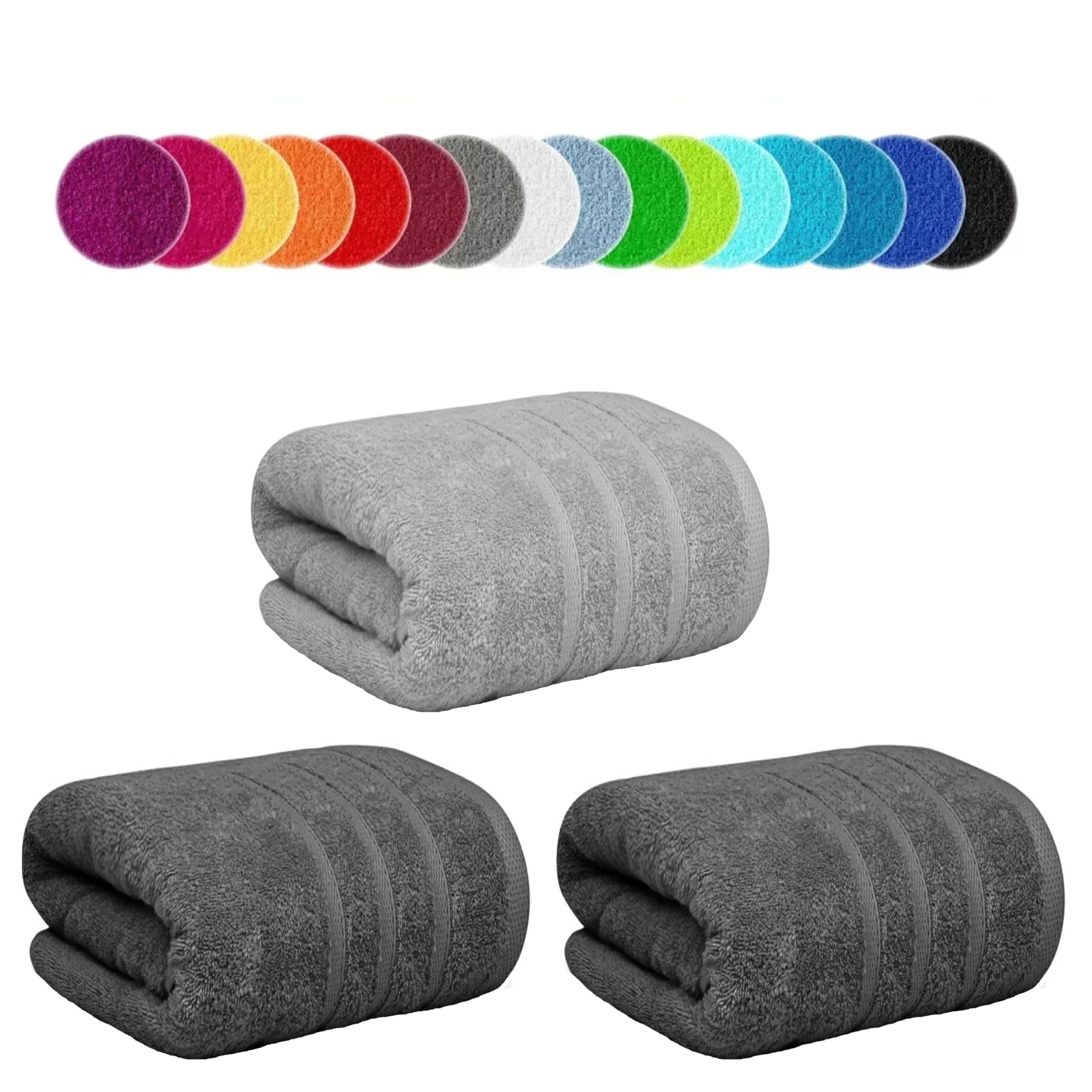 Set of 3 Jumbo Bath Sheets 100x200cm, 600-GSM Extra Large Big Beach Towel 100% Egyptian Cotton XXL Super Soft Bath Towels Set (Charcoal.G + Silver, 3)