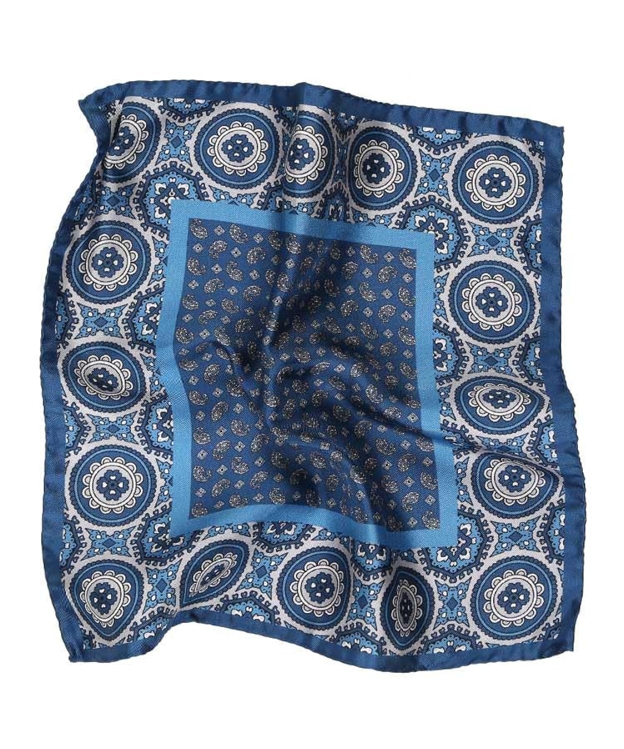Italian 100% Silk Pocket Square - Steel Blue & Silver, Premium Accessory for Men, 32x32 cm (12.5''x12.5''), One Side Print