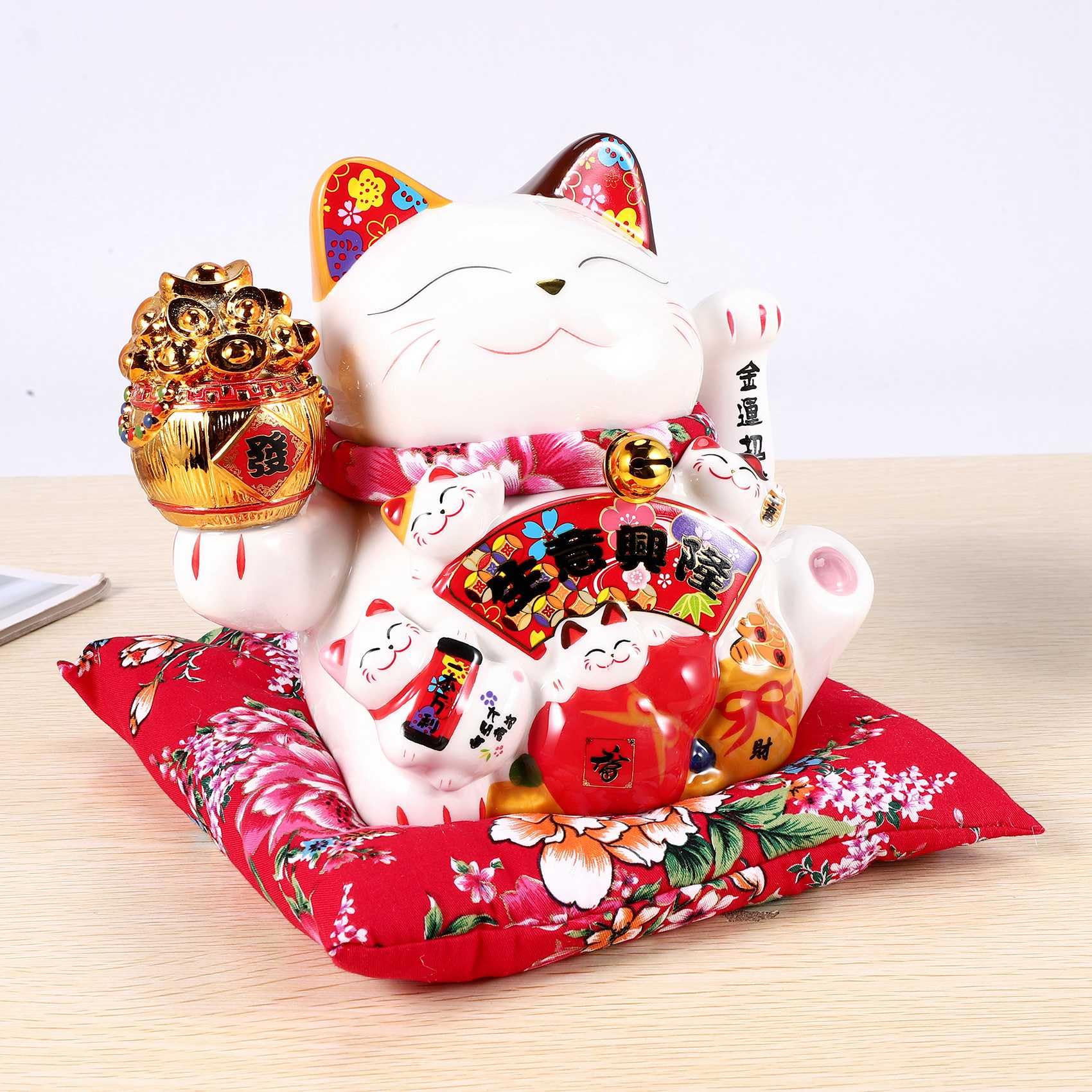 7 Keramik Winkende Katze Maneki Ornament Feng Shui Dekoration Schaukel Katze,B