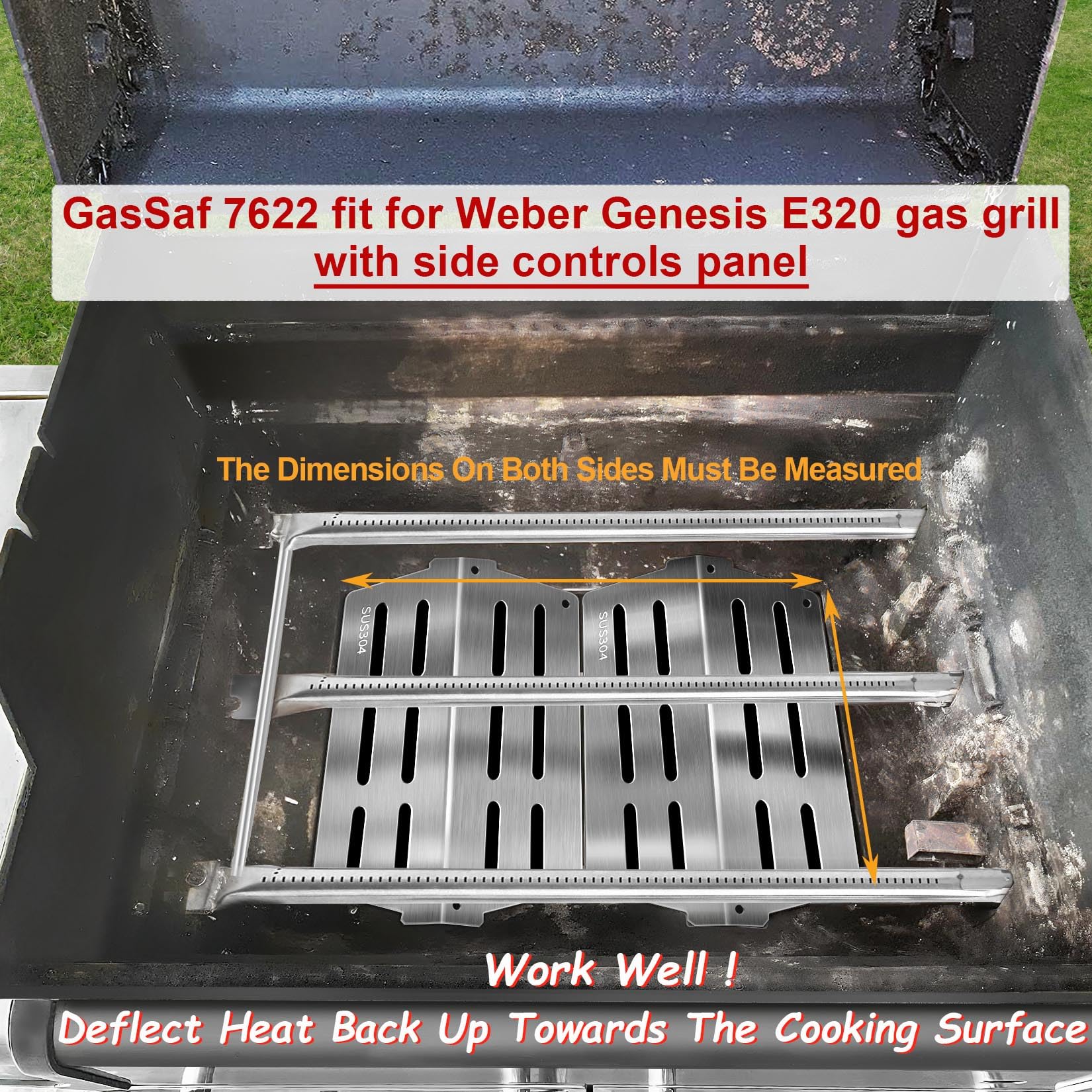 GasSaf 304 Heat Deflector 7622 Heizplatten für Weber Genesis 300 mit Frontbedienfeld, 304 Edelstahl Genesis 300 Grillteile