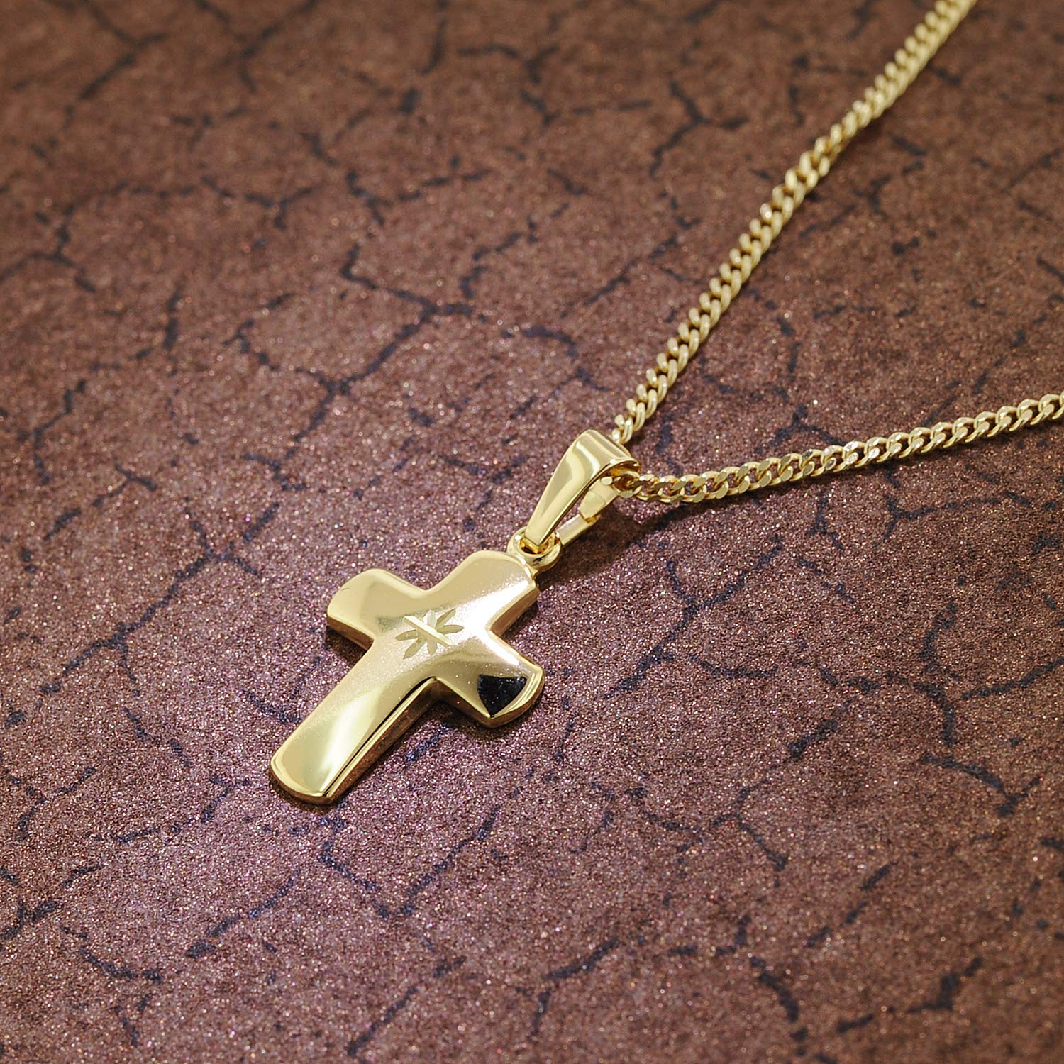 trendor Kreuz-Anhänger für Kinder Gold 333 an Kette 35750 | mit goldplattierter Halskette für Jungen und Mädchen, wunderbare Geschenkidee