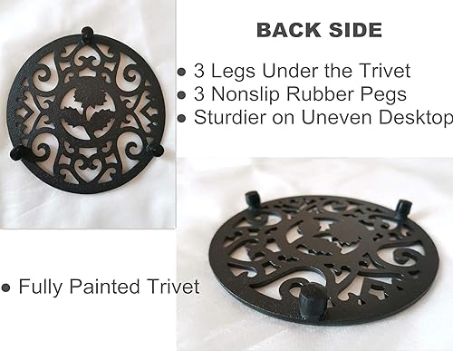 Miniatura 3 de Base de tetera metálica redonda negra de hierro fundido de 5.3 pulgadas con patas y soporte para tapa para tetera japonesa Tetsubin Kung Fu Hot Tea