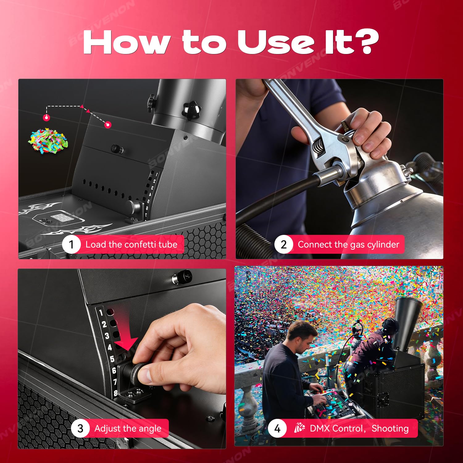 Co2 Konfettikanone Maschine DMX Steuerung mit Flugkoffer Hochzeit Konfetti Kanone Blaster für Disco Nachtclub Bühnenparty Wahlfeiern (DMX Control)