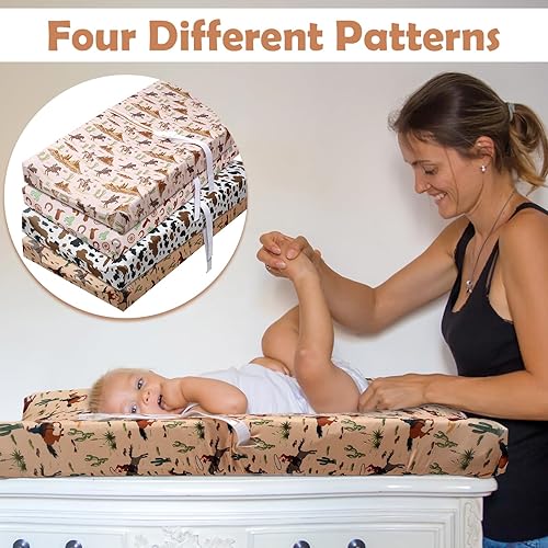 Miniatura 5 de 4 fundas elásticas occidentales para cambiador de bebé, para niños y niñas, funda suave para cambiador de pañales, transpirable, cómoda, para recién