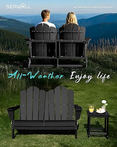 Miniatura 6 de SERWALL Banco Adirondack plegable, sofá biplaza Adirondack de HDPE para todo tipo de clima, capacidad de 660 libras, banco plegable de patio al aire