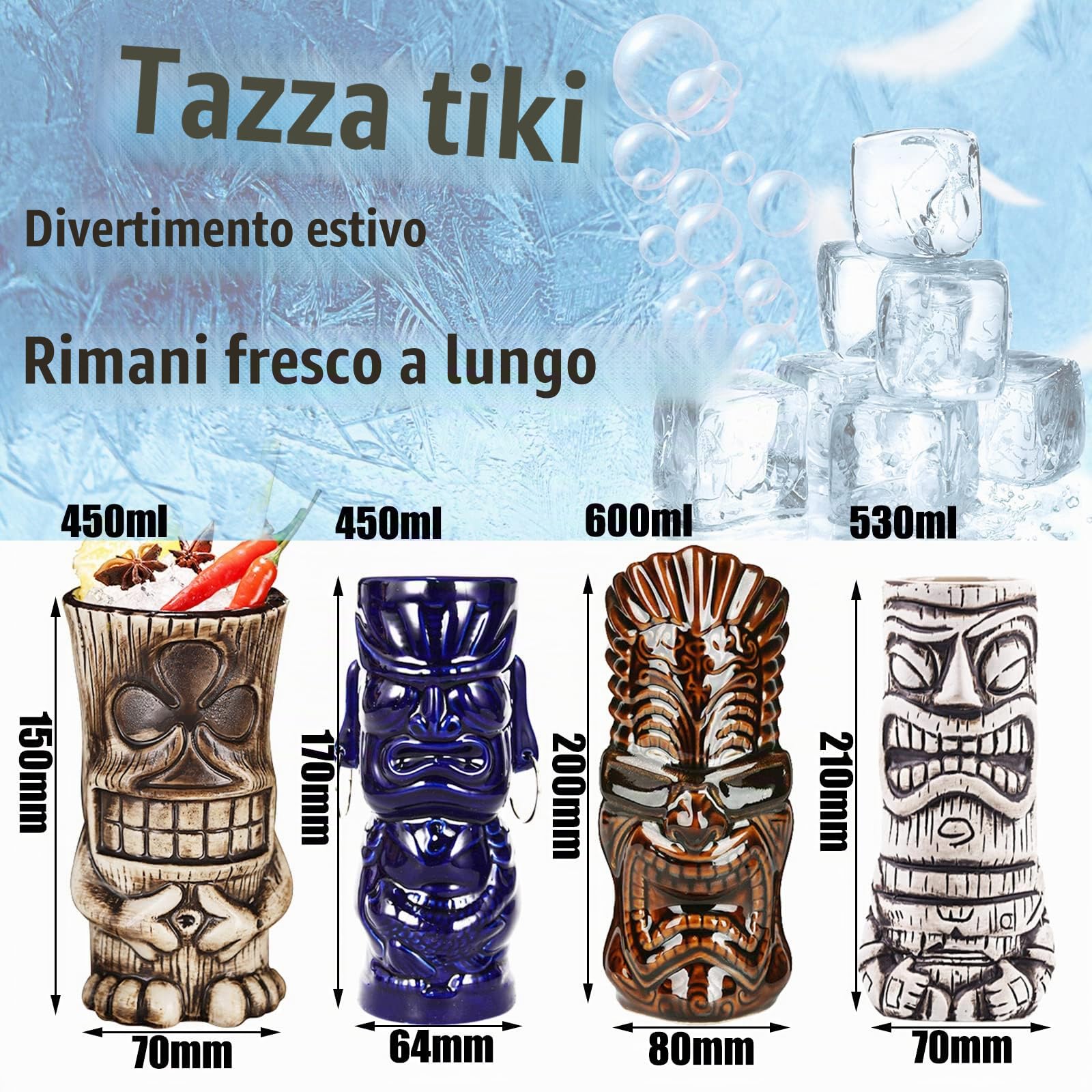 Tiki Mug, Hawaii Tiki Cup, bicchieri da cocktail, ceramica, set di 18 tazze, tazze da cocktail, per feste esotiche