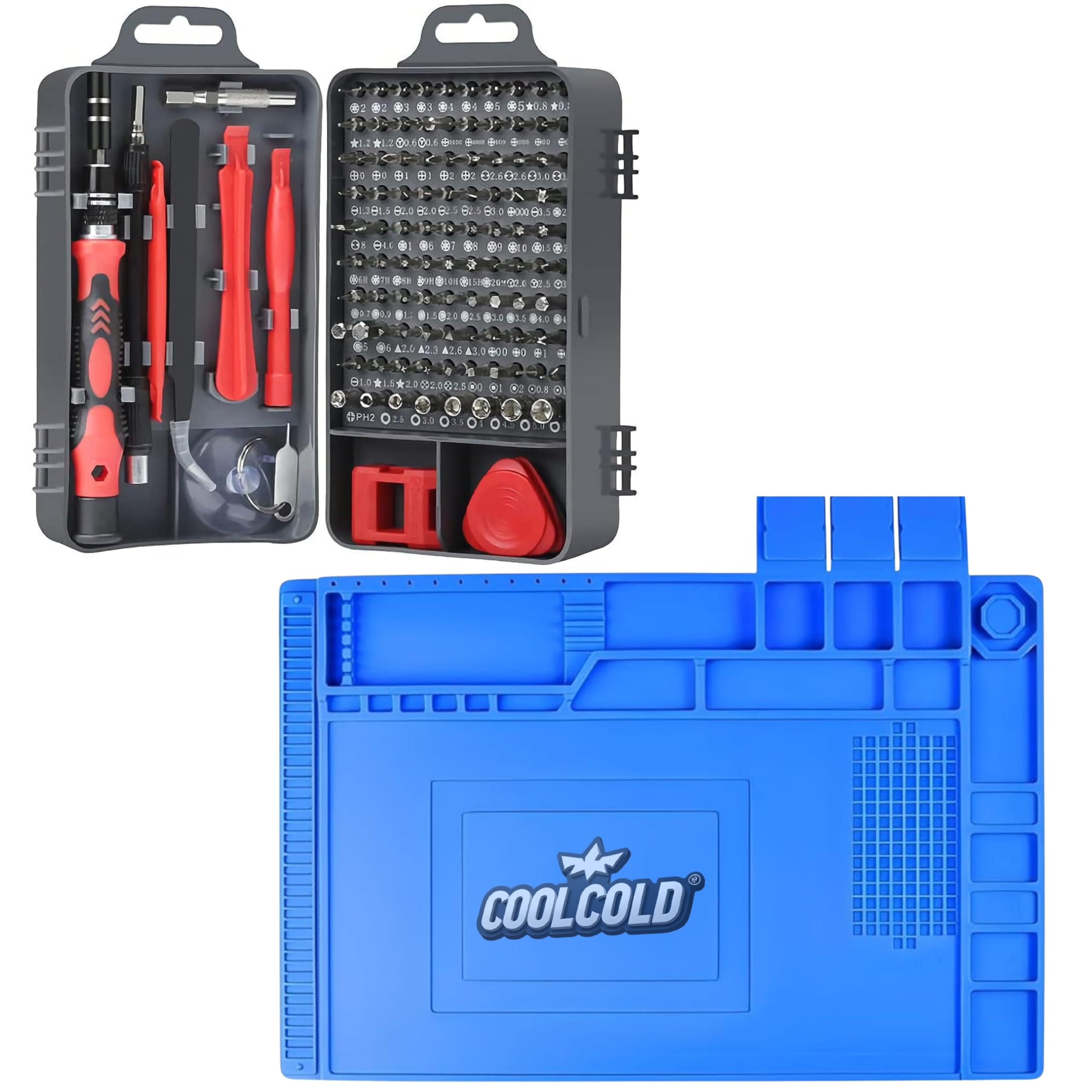 COOLCOLD 115 in 1 Screwdriver Set with Magnetic Precision Bits, Silicone Heat Resistant Mat (932°F, 17.8x11.8 inch) | Professional Repair Tool Kit for Laptop, Mobile, Tablet, Drone & Electronics
