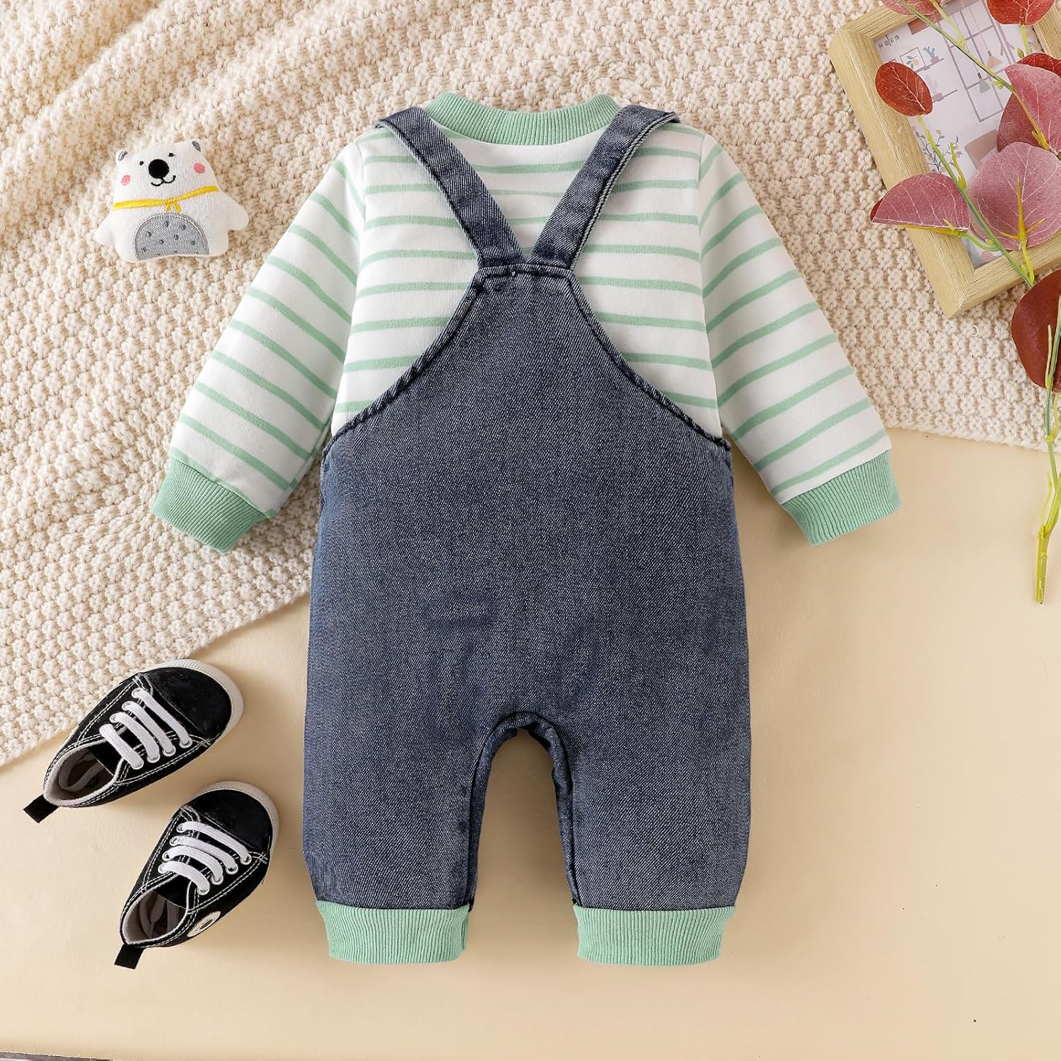 Baby Boy Clothes Long Sleeve Striped Romper Fall Winter Outfits Cute Cartoon Overalls Jeans Pants 0-18 Months - Image 3