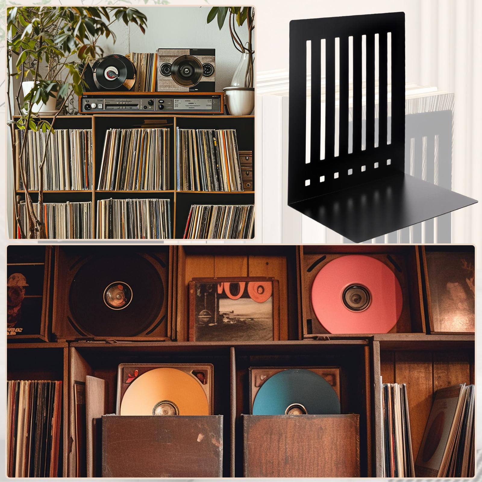Robuste Buchstützen, rutschfeste Unterseite, groß, strapazierfähig, für Bürobücher, Vinyl-Schallplatten, Regale, Ordner (Schwarz, 20,3 cm)