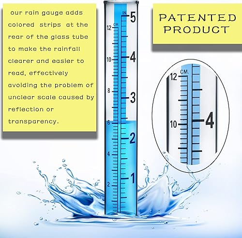 Miniatura 4 de 4 tubos de repuesto de vidrio para medidor de lluvia, mejor calificados para patio, jardín, césped al aire libre, 5 pulgadas con cepillo de tubo y