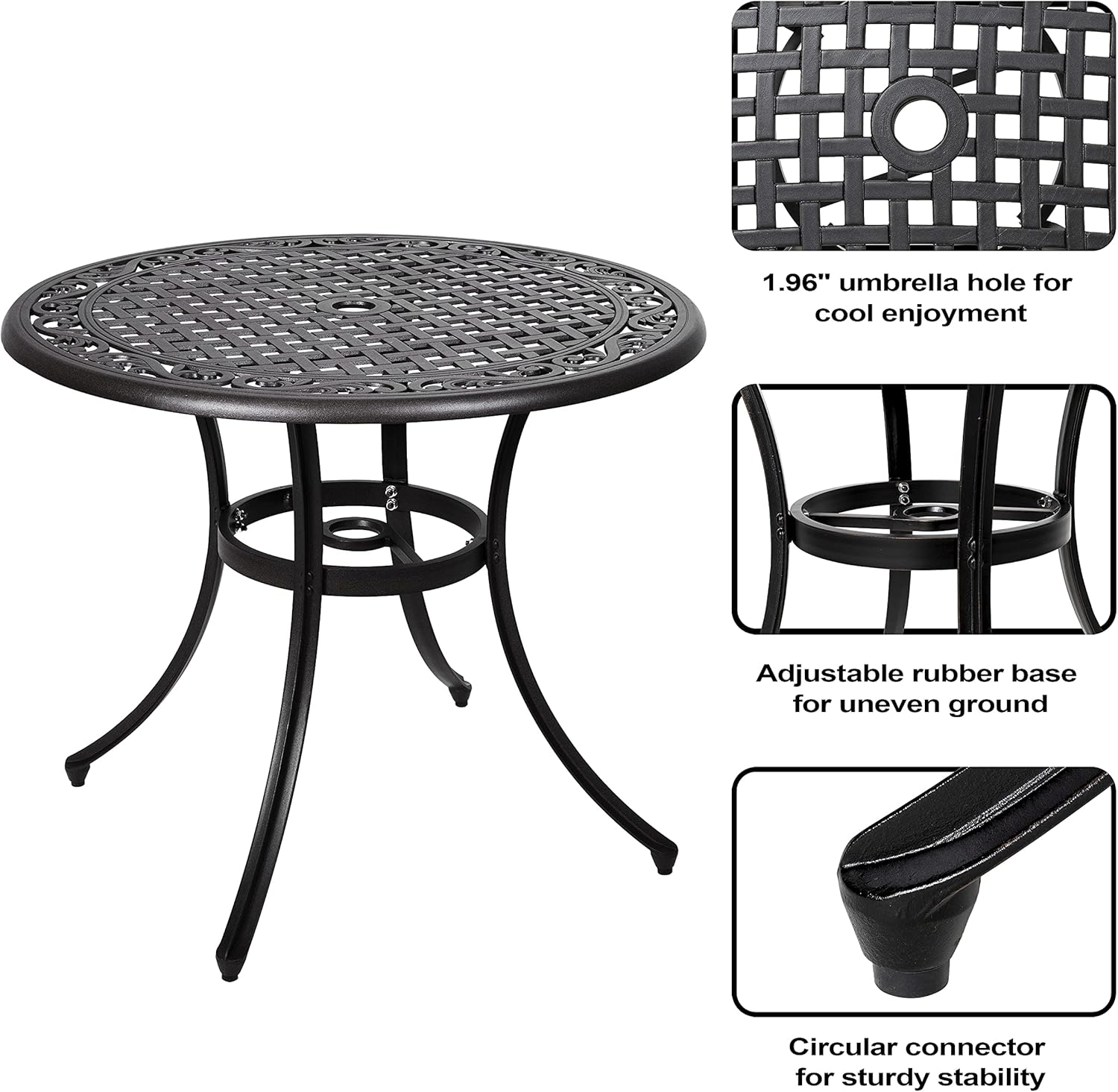 NUU GARDEN 36 Inch Cast Aluminum Patio Table with Umbrella Hole, Indoor Outdoor All Weather Round Patio Bistro Table for Garden, Patio, Yard, Black : Patio, Lawn & Garden