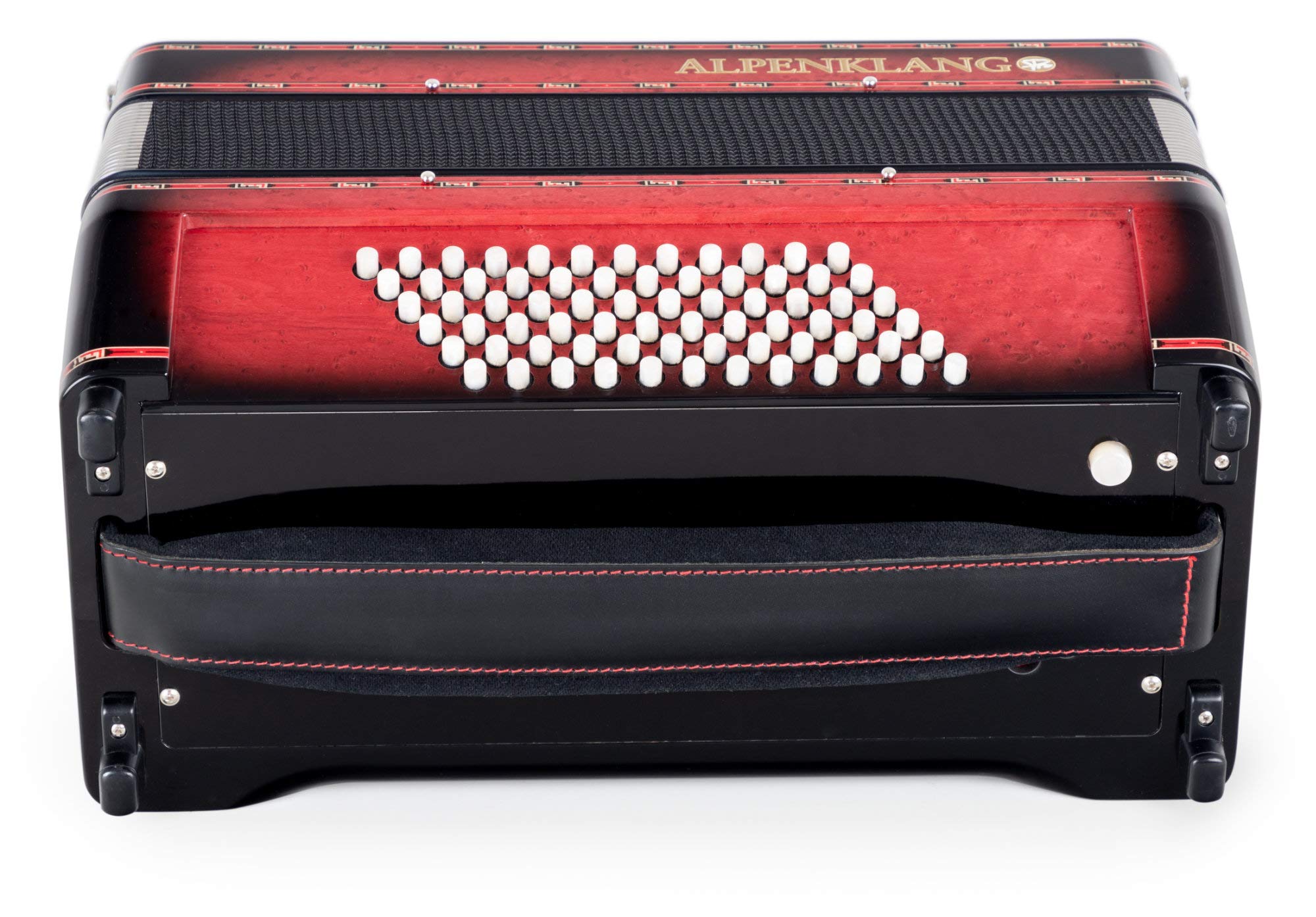 Alpenklang Pro Akkordeon III 72 M Shadow Red - 34 Diskant-Tasten- 6 Diskant-Register - 3-chörig im Diskant - 4-chöriger Standard-Bass - inkl. Musette Register - inkl. Koffer & Riemen