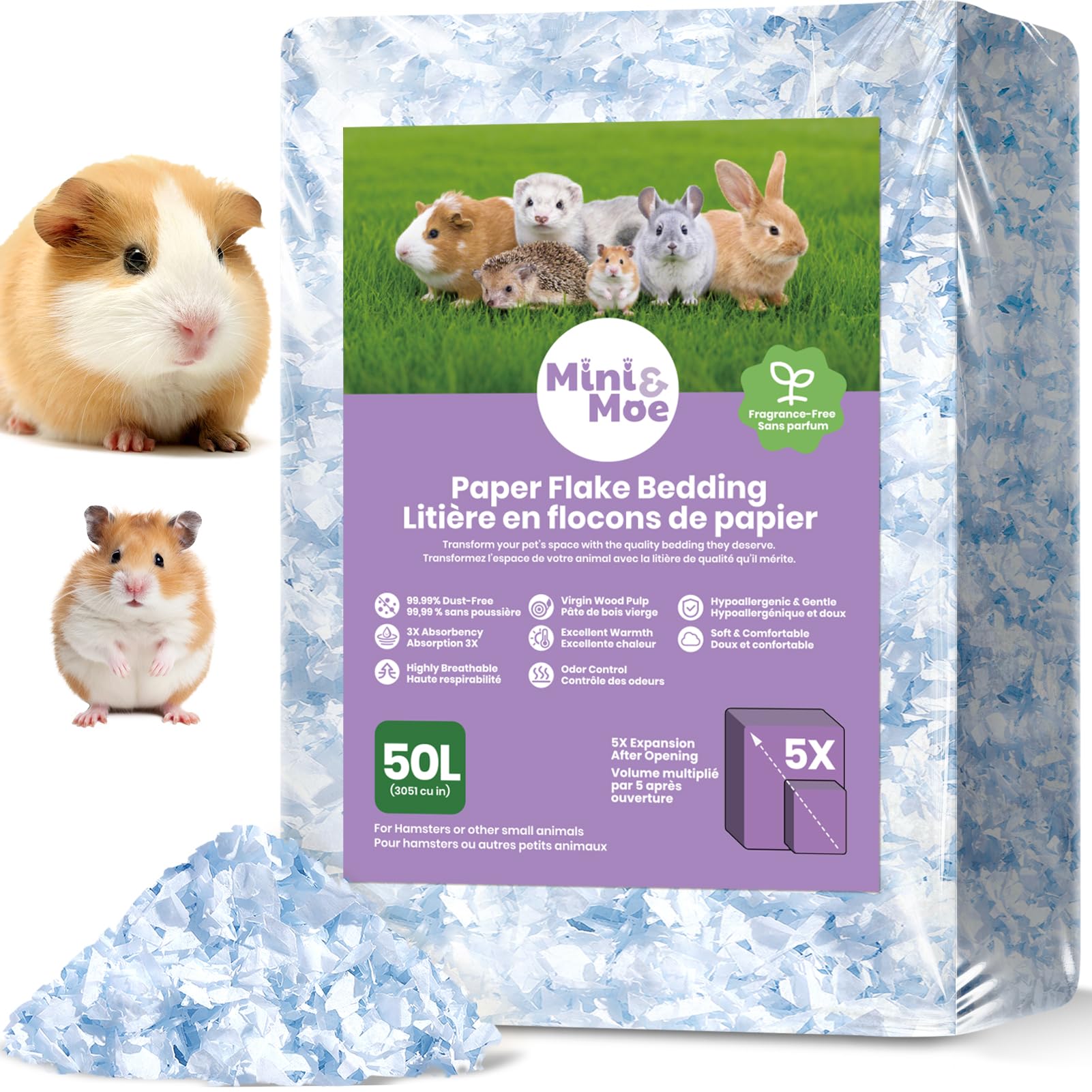 Hamster Bedding 50L Guinea Pig Paper Bedding Odor Control 99% Dust-Free