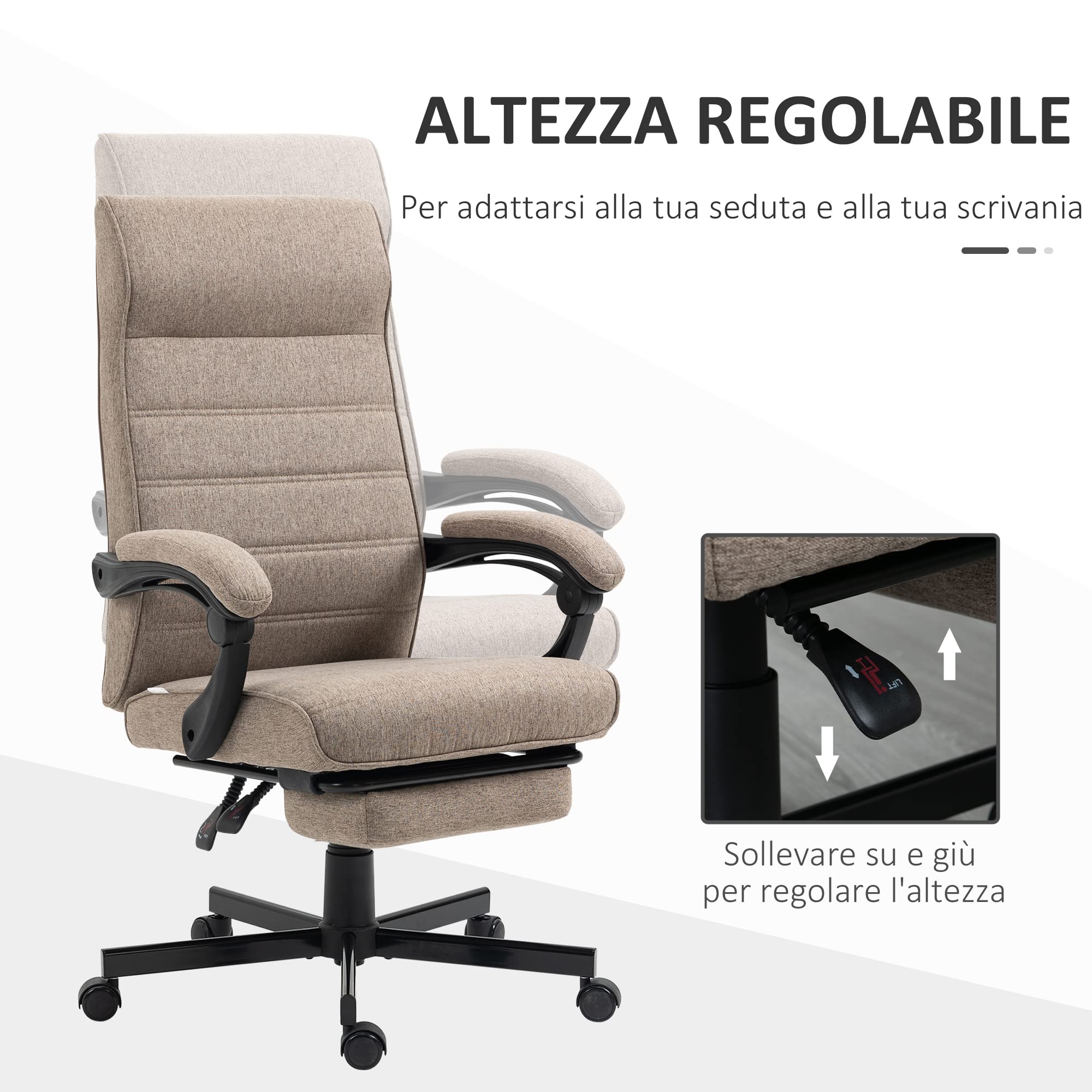 Vinsetto Sedia da Ufficio Ergonomica Poggiapiedi 68x67x109-119 cm Marrone