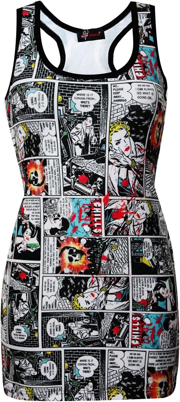 Comic Strip Book Retro Classic Print Long Vest Tank Top