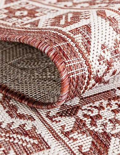 Miniatura 5 de Unique Loom Outdoor Aztec Collection Alfombra de área, Chalca (7 pies 10 pulgadas, redonda, rojo óxido y marfil)