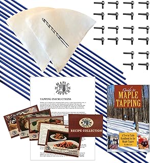 Deluxe Maple Syrup Tree Tapping Kit –(20) Taps +(20) 3-Foot Tubes +(2) 1-Quart Sap Filters –Dark Blue Premium Food Grade Tubing - Recipe Cards, Drill Bit, 80 Page Guide to Maple Tapping Book